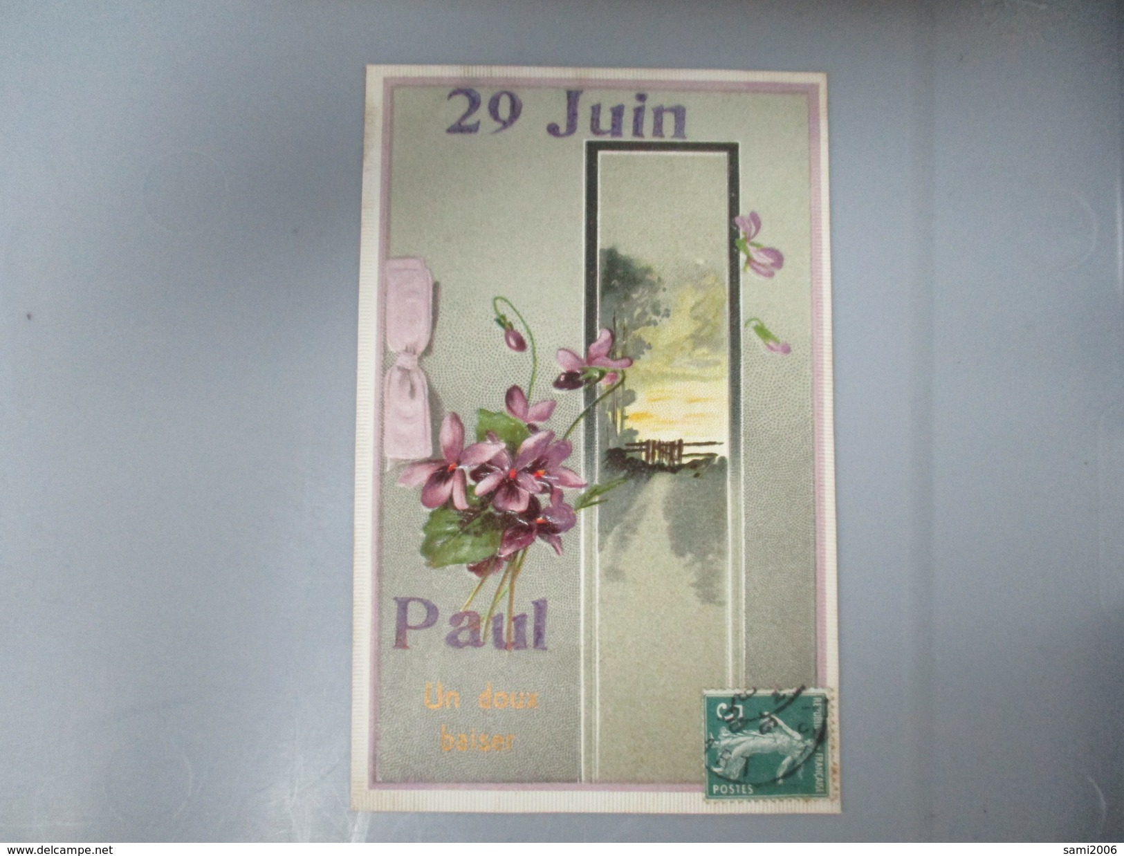 CPA FANTAISIE GAUFREE 29 JUIN PAUL UN DOUX BAISER FLEURS - Nombres