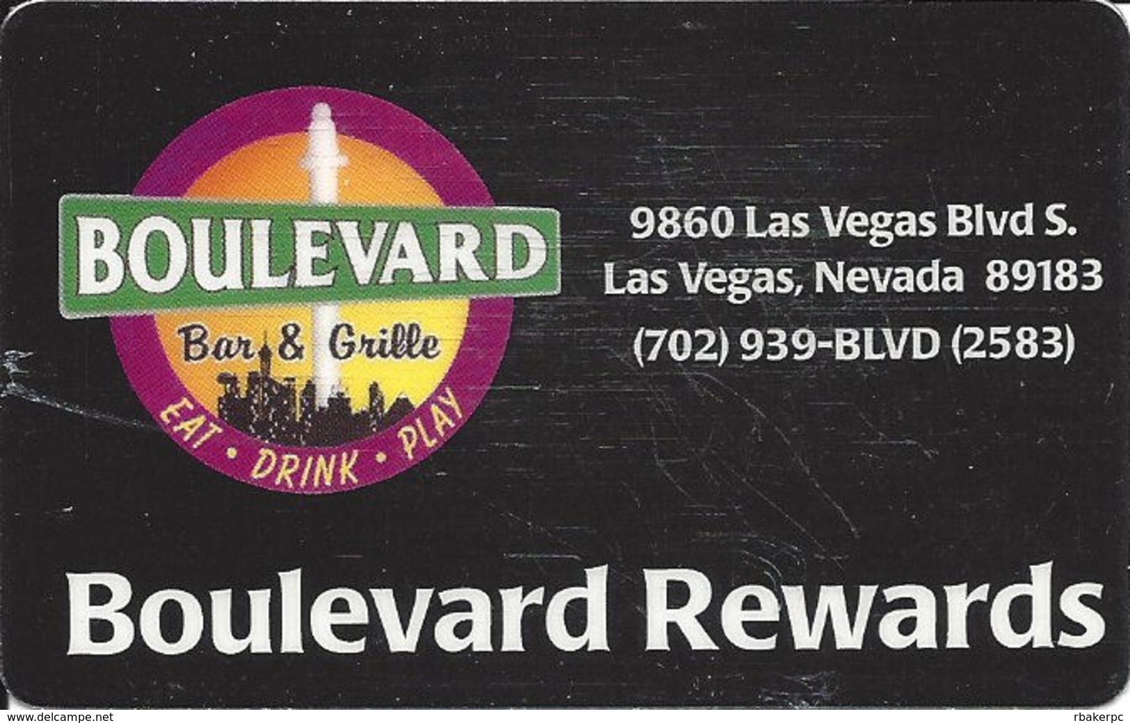 Boulevard Bar & Grille - Las Vegas, NV - Casino Player Reward / Slot Card - Casino Cards