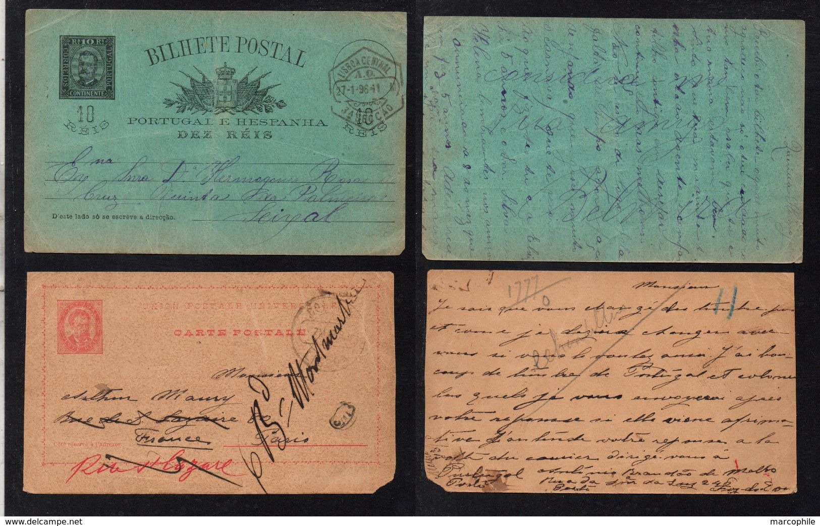 PORTUGAL  /  2  ENTIERS POSTAUX ANCIENS VOYAGES  (ref 5982) - Lettres & Documents