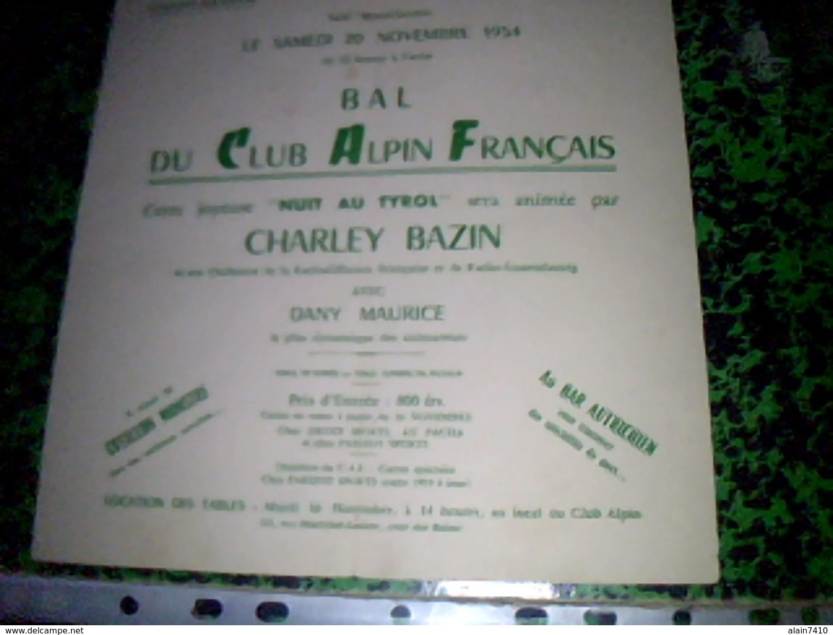 Programme Bal Du Club Alpin Francais Nuit Au Tyrol Radiodiffusion Et Radio  Luxembourg Annee 1954 A  Chalon Sur Saone - Programs