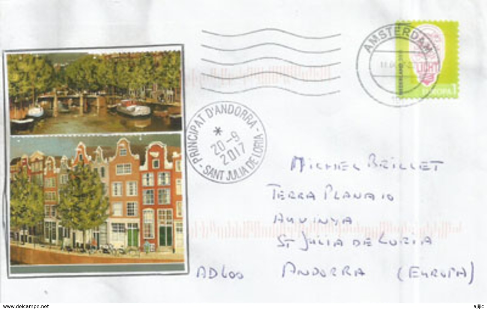 Les Maisons Néerlandaises, Canal D Amsterdam Sur Lettre Adressée ANDORRA,avec Timbre à Date Arrivée - Storia Postale