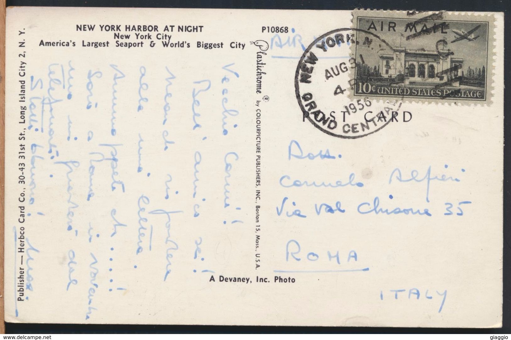 °°° 7766 - NY - NEW YORK HARBOR AT NIGHT - 1956 With Stamps °°° - Mehransichten, Panoramakarten