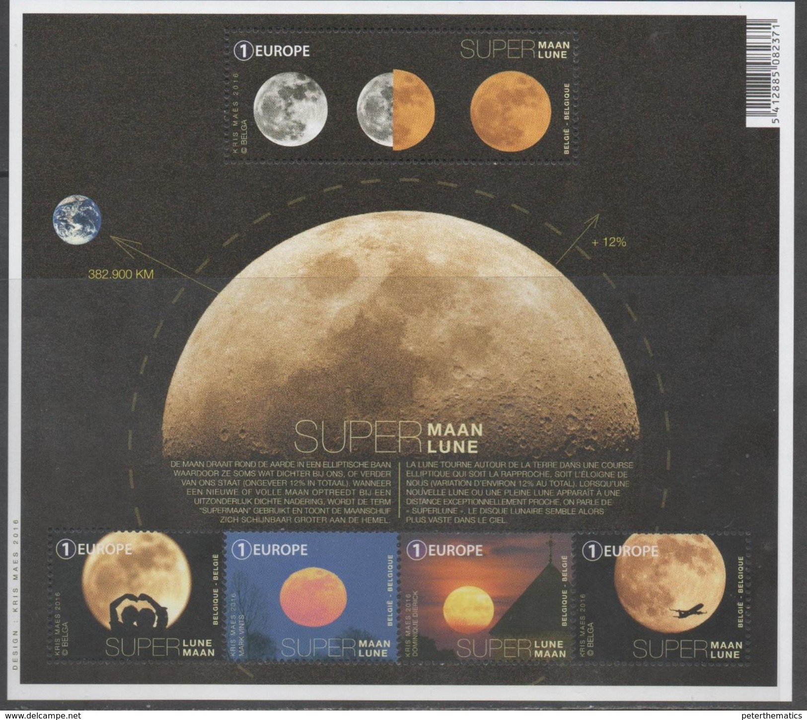 BELGIUM , 2016, MNH,PLANETS, THE MOON, PLANES,   SHEETLET - Astronomùia