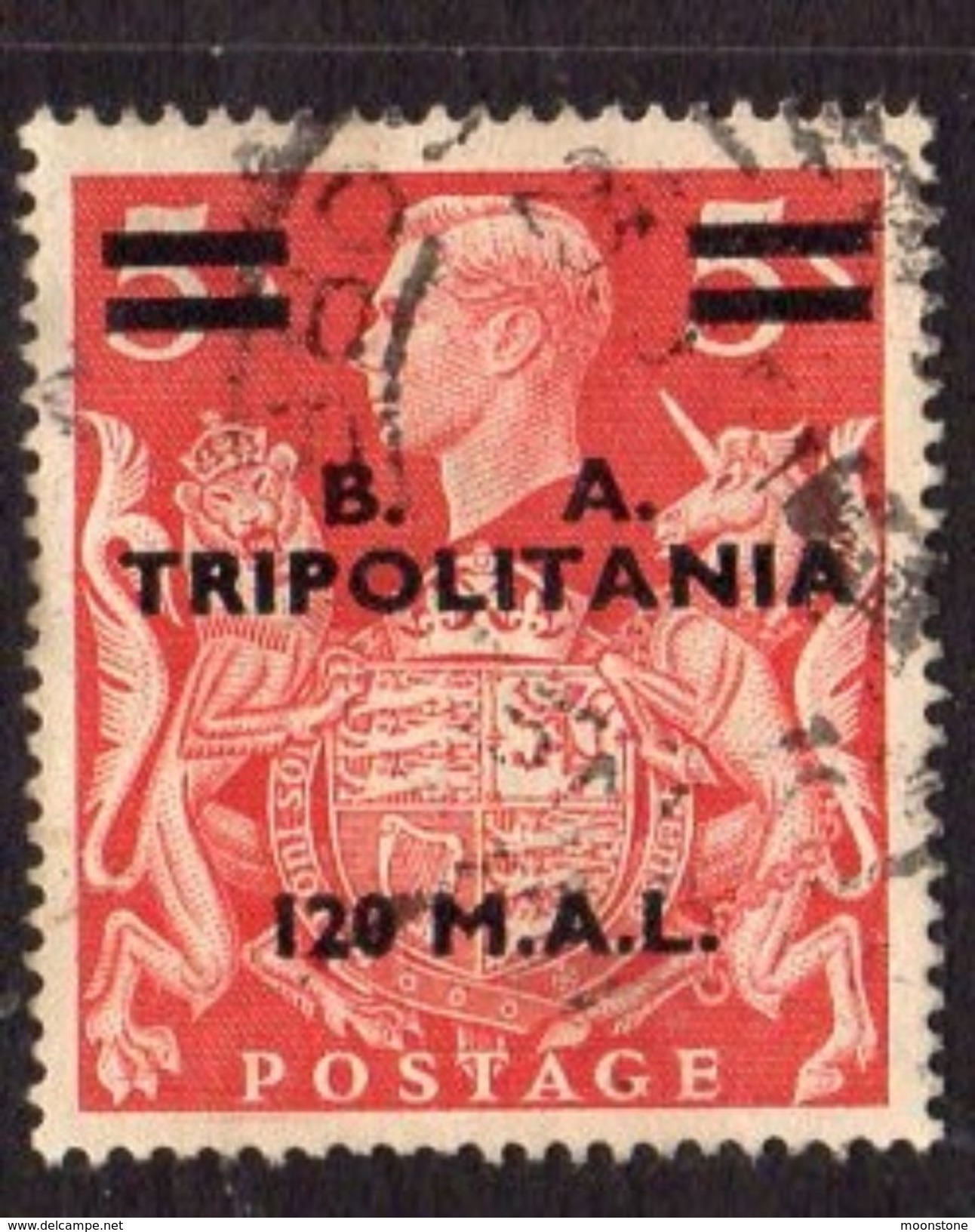 BOIC, BA Tripolitania 1950 120l. On 5/- Overprint On GB, Used, SG T25 (A) - Tripolitaine