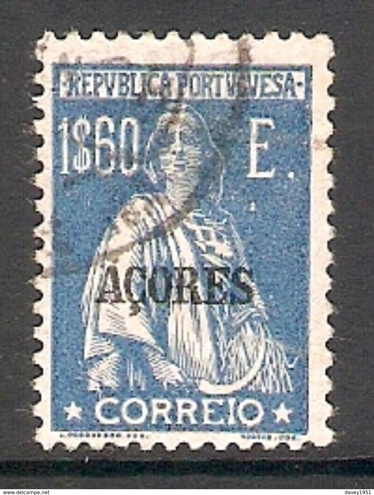 005565 Azores 1925 Ceres 1$60 FU Perf 12 X 11.5 - Azores