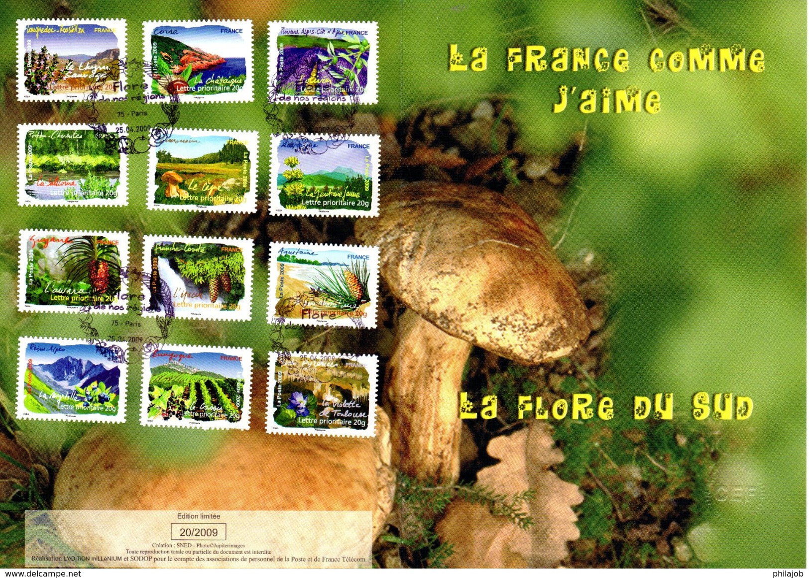 Encart 1er Jour De 4 Pages De 2009 " LA FRANCE COMME J'AIME / LA FLORE DU SUD " N° YT Adh 303 à 314 Voir Les 2 Scans - Sonstige & Ohne Zuordnung