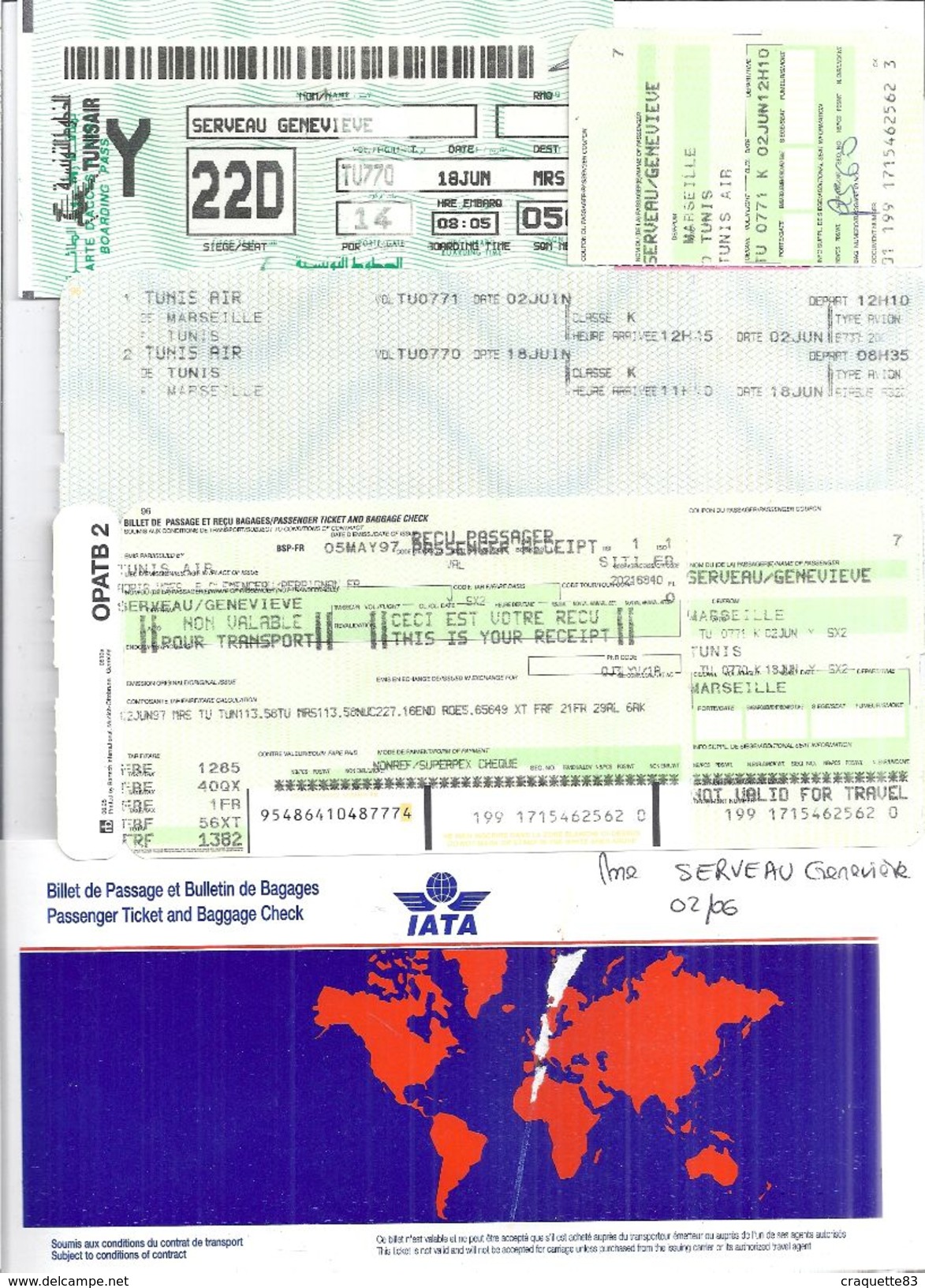 IATA  BILLET DE PASSAGE ET BULLETIN DE BAGAGES  1997 MARSEILLE  TUNIS - Welt