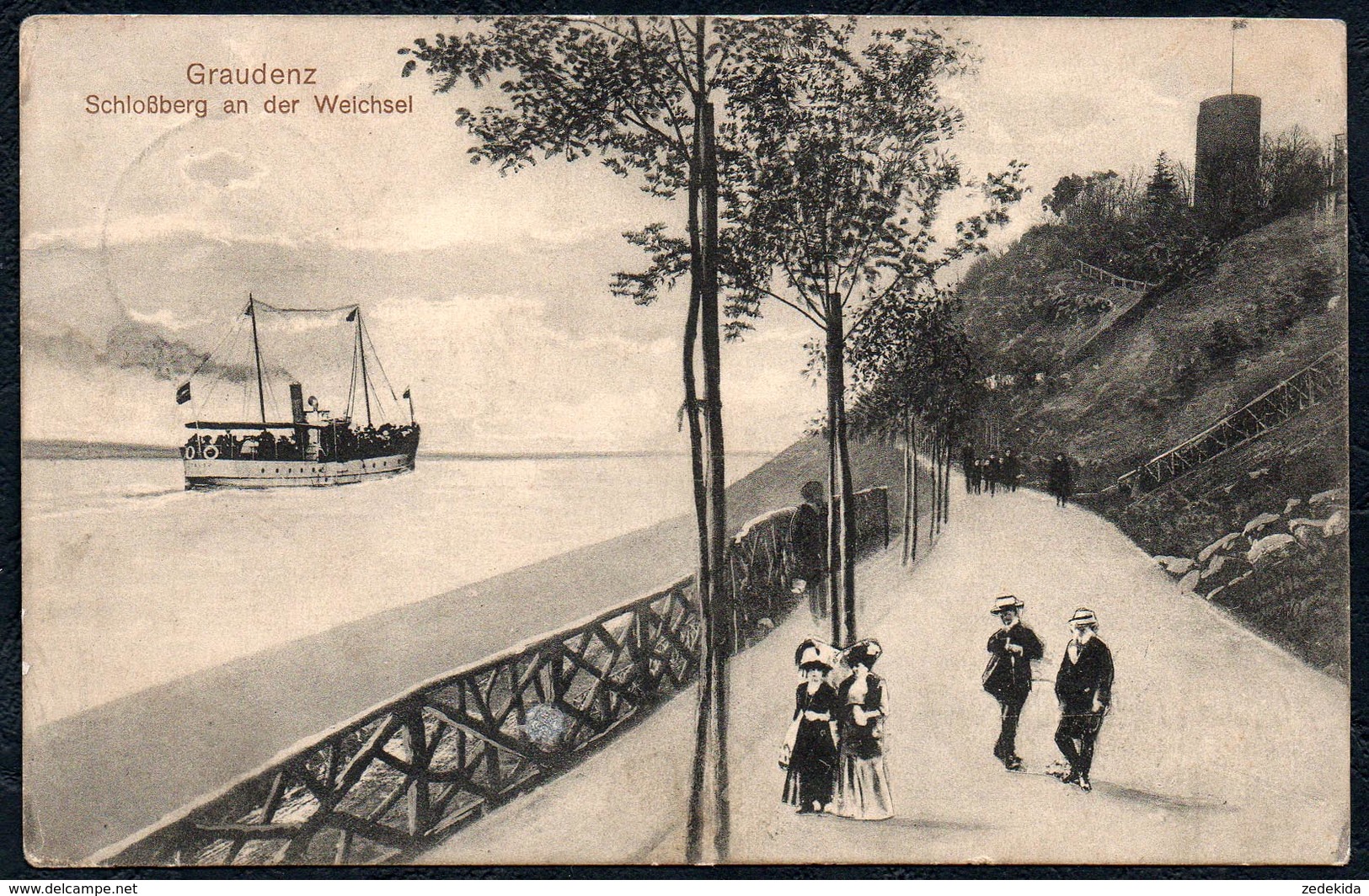 A7014 - Alte Ansichtskarte - Graudenz Grudzi&#x105;dz - Schlossberg An Der Weichsel - Schifffahrt Dampfer - Gel 1914 - Westpreussen
