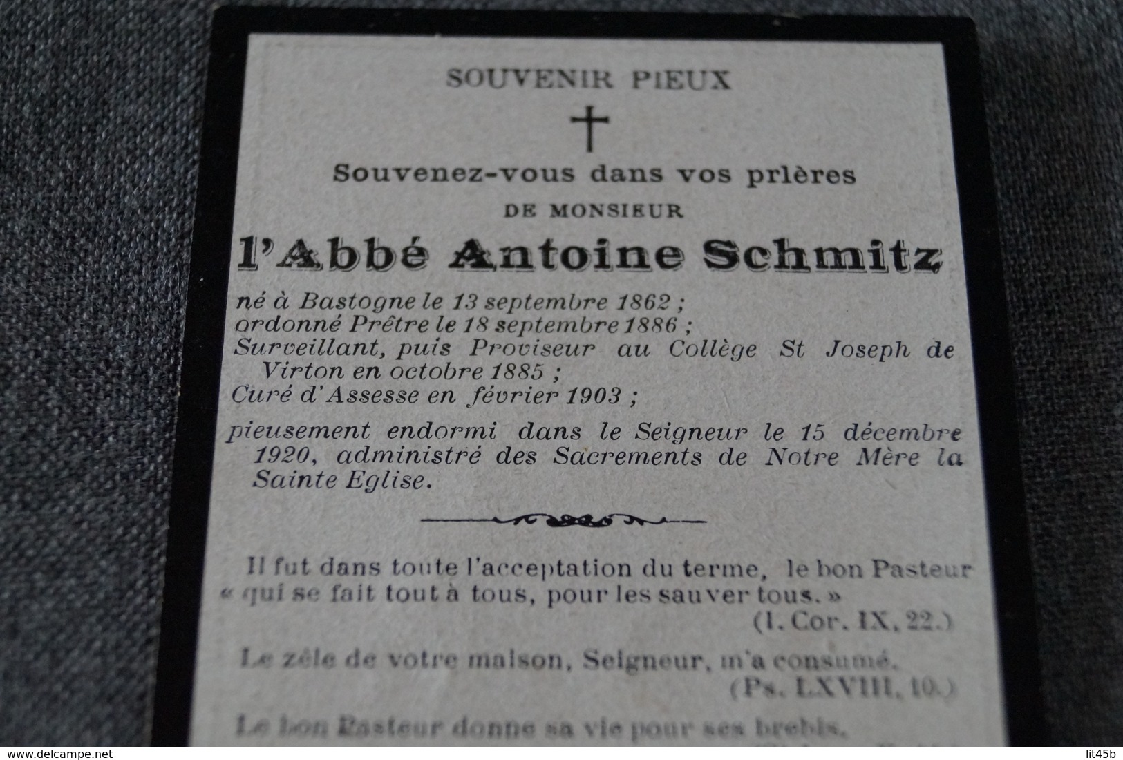 L'abbé Antoine Schmitz,curé D'Assesse En 1903,proviseur Du Collège De Virton,mort Le 15/12/1920 - Obituary Notices