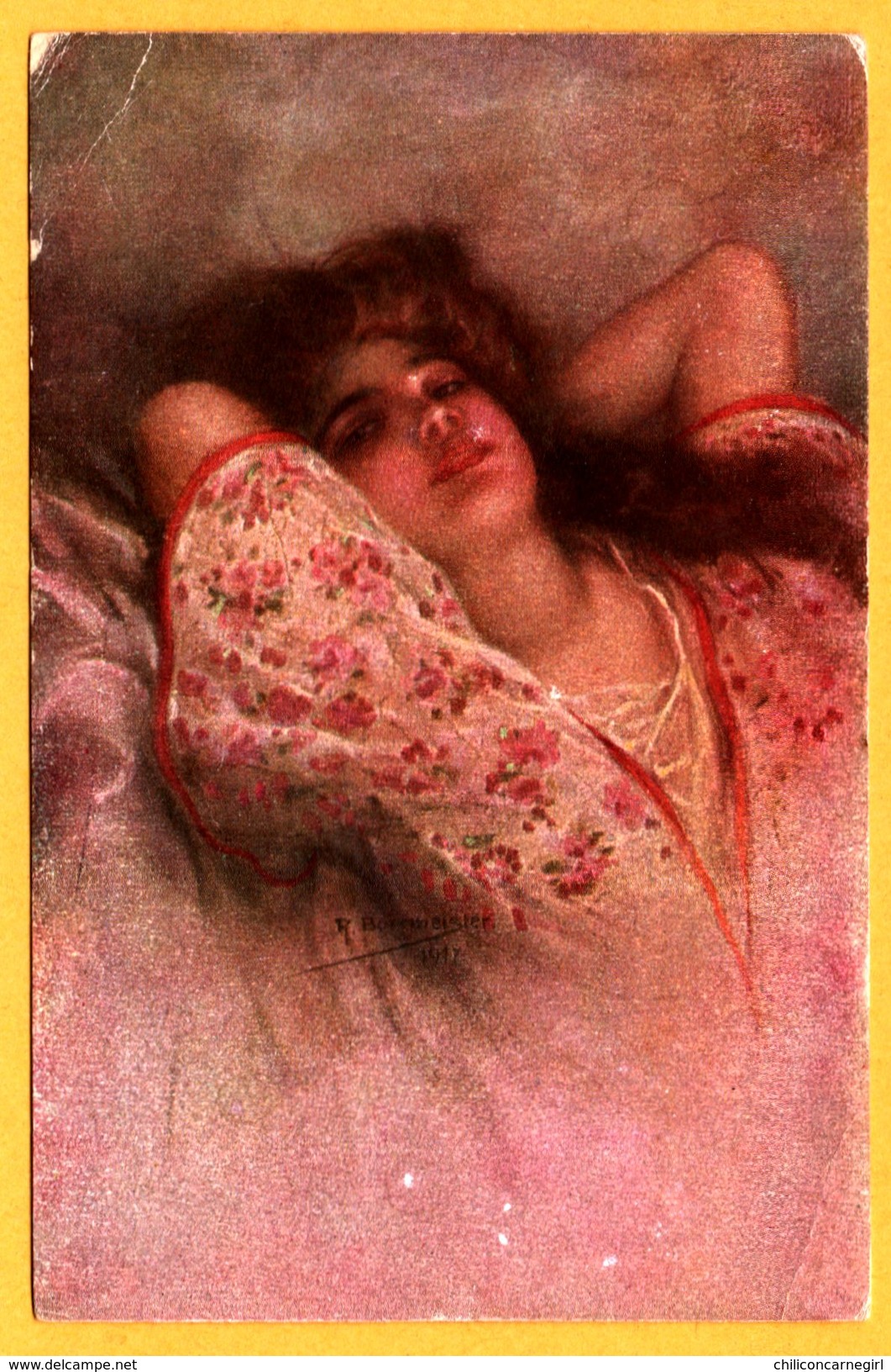 Illustration Signée R. BORRMEISTER 1912 - " Liebesträume " - " Rêve D'Amour " - Femme Allongée - HERMANN WOLFF K. 1315 - Borrmeister, R.