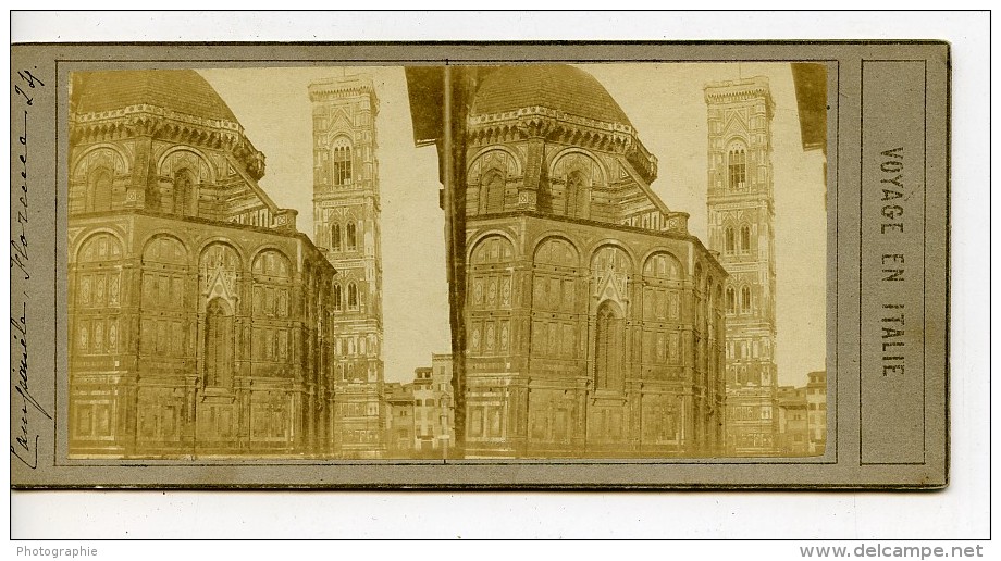 Italie Florence Cathedrale Santa Maria Del Fiore Campanile Ancienne Stereo Photo 1865 - Stereoscopic