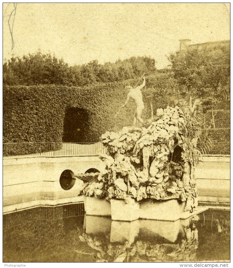 Italie Florence Palazzo Pitti Fontaine Neptune Jardin De Boboli Ancienne Stereo Photo 1865 - Stereo-Photographie