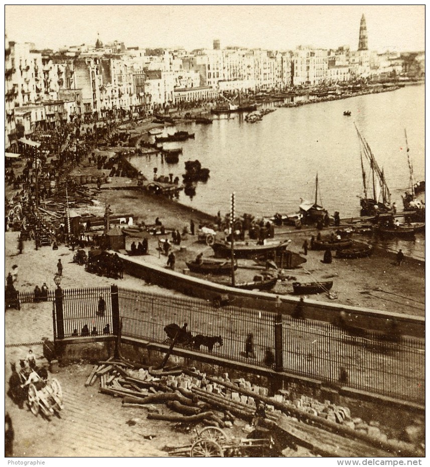 Italie Naples Panorama Marina Carmine Ancienne Stereo Photo Sommer 1865 - Stereoscopic