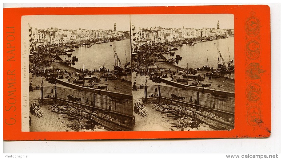 Italie Naples Panorama Marina Carmine Ancienne Stereo Photo Sommer 1865 - Stereoscopic