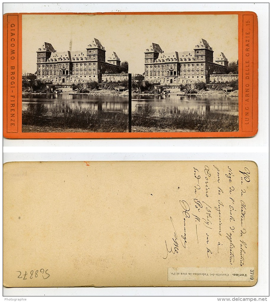 Italie Turin Château De Valentino Riviere Po Ancienne Stereo Photo Brogi 1865 - Stereoscopic