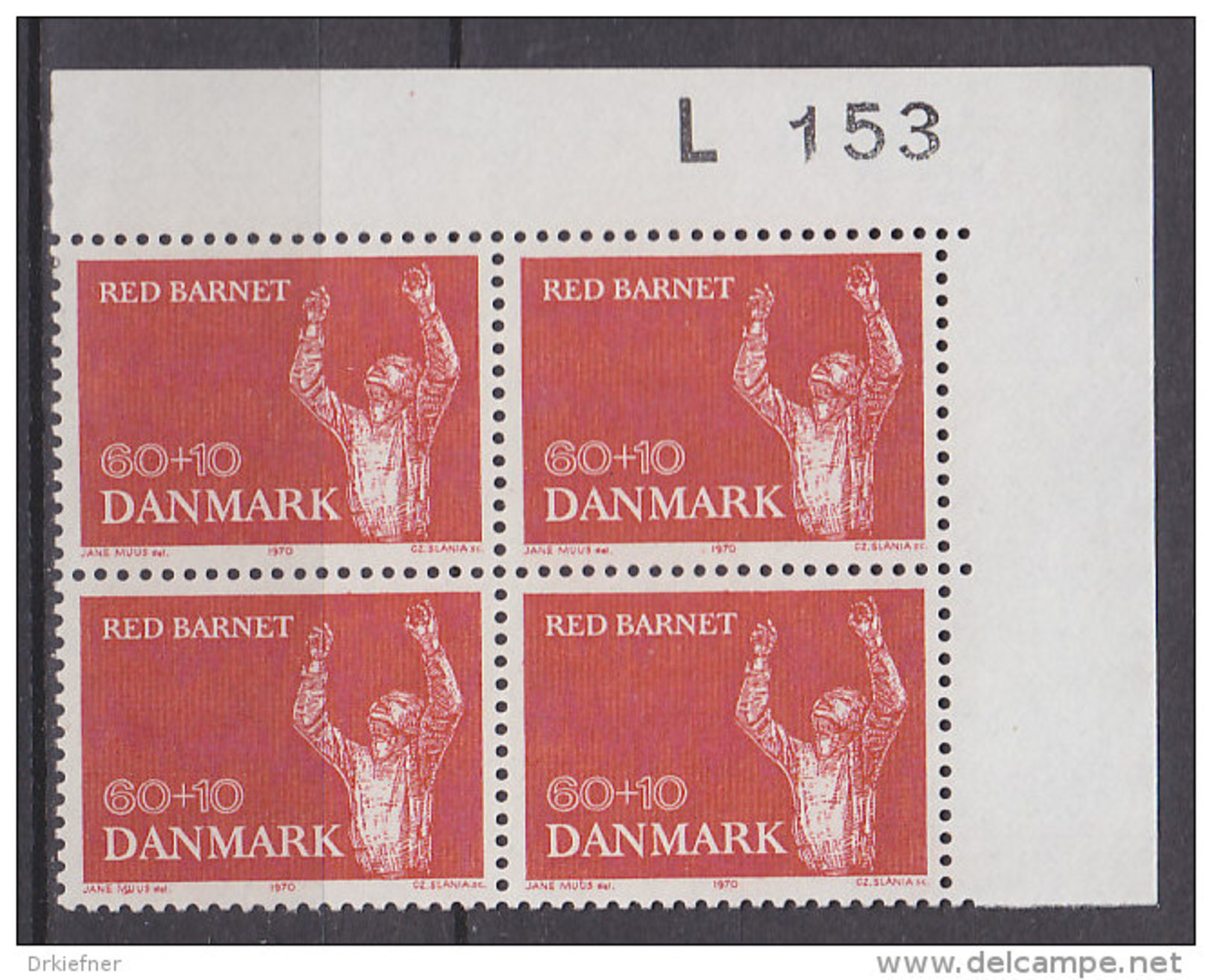 Dänemark, 493, 4erBlock, Postfrisch **,  25 Jahre Organisation Rettet Das Kind, 1970 - Blocks & Sheetlets