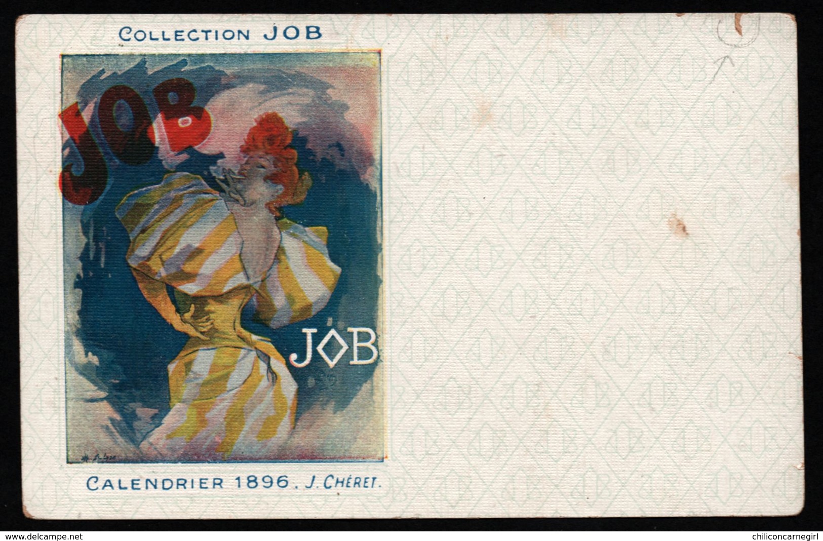 Illustration Signée J. CHERET - Collection JOB - Calendrier 1896 - Femme - Cigarette - Art Nouveau - Chéret