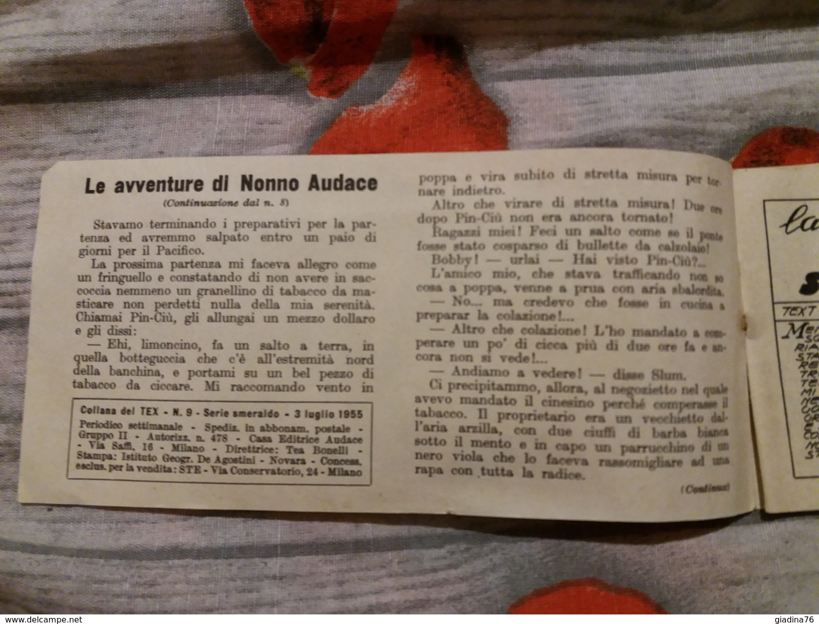 STRISCIA FUMETTO TEX BONELLI SERIE SMERALDO N.9 AUTENTICA DEL 1955 - Tex