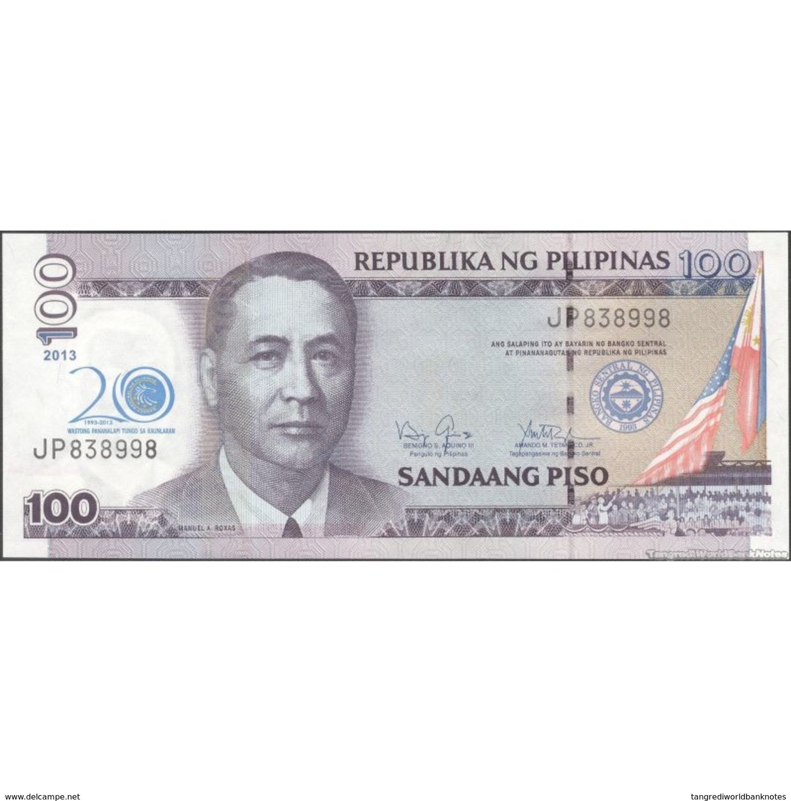 TWN - PHILIPPINES 218 - 100 Piso 2013 - 20th Ann. Financially Proper Toward The Development - Prefix JP UNC - Filipinas