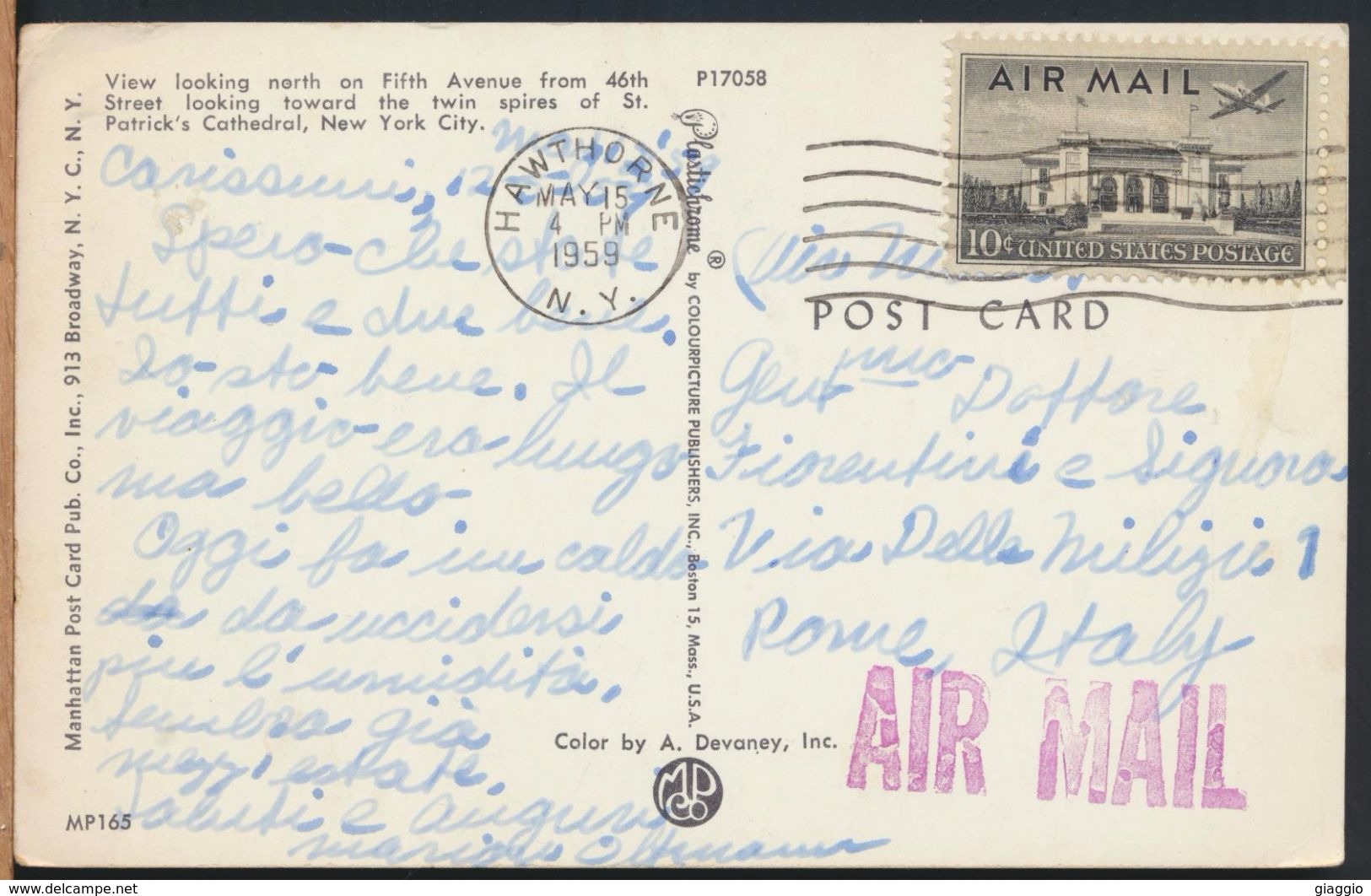 °°° 7792 - NY - NEW YORK - FIFTH AVENUE FROM 46th STREET - 1959 With Stamps °°° - Multi-vues, Vues Panoramiques