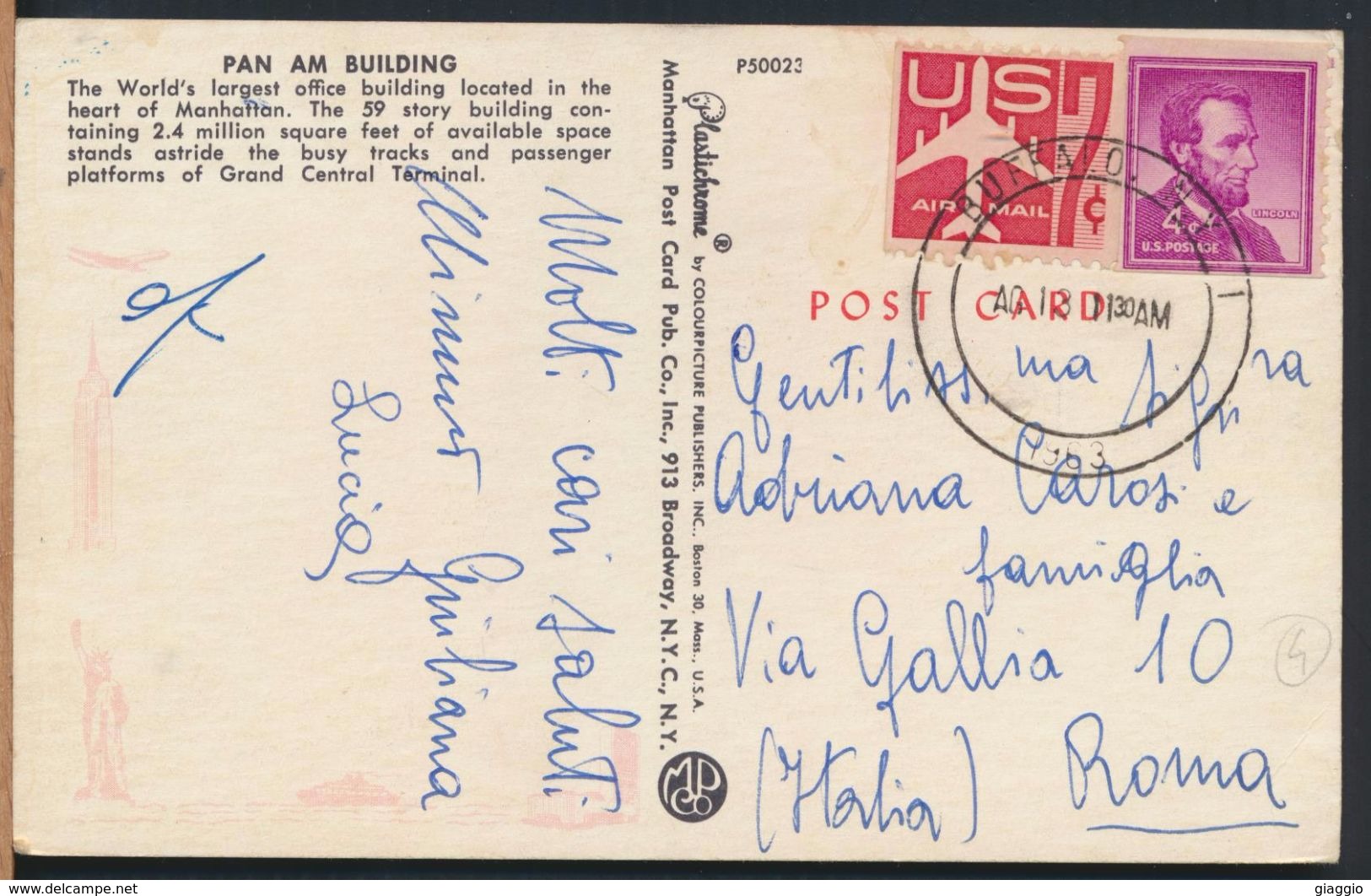 °°° 7831 - NY - NEW YORK - PAN AM BUILDING - 1963 With Stamps °°° - Empire State Building