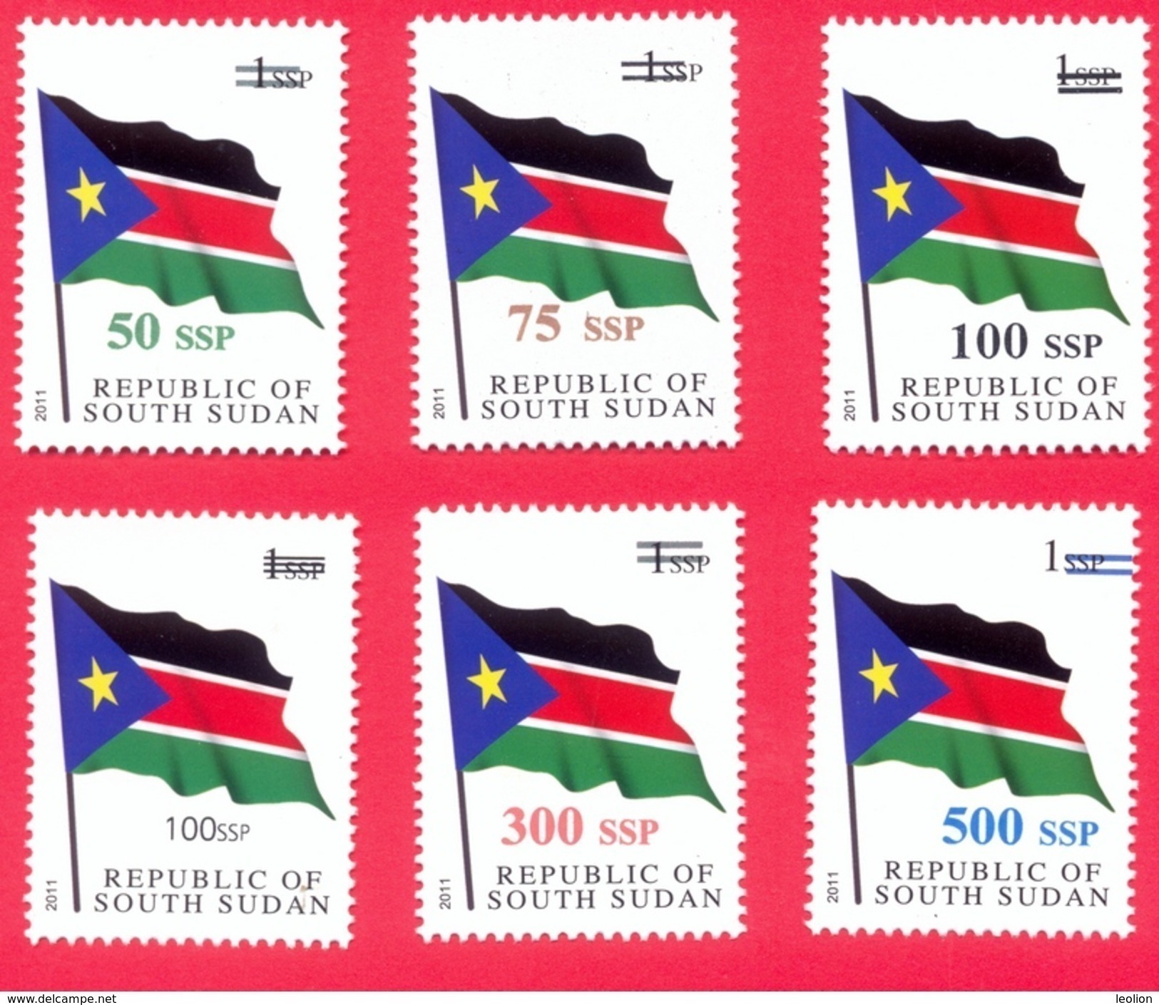 SOUTH SUDAN Surcharged Overprints On 1 SSP National Flag Of The 1st Set SOUDAN Du Sud Südsudan - South Sudan