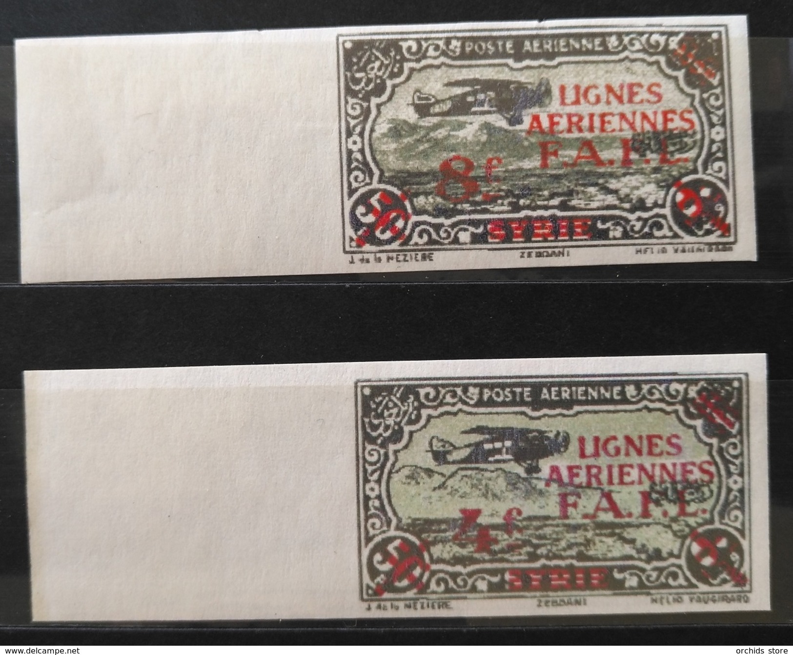 05 France Levant 1942 Syrian Airmail Stamps Surcharged LIGNES ARERIENNES FAFL - Imperf Modern Reproduction MNH - Unused Stamps