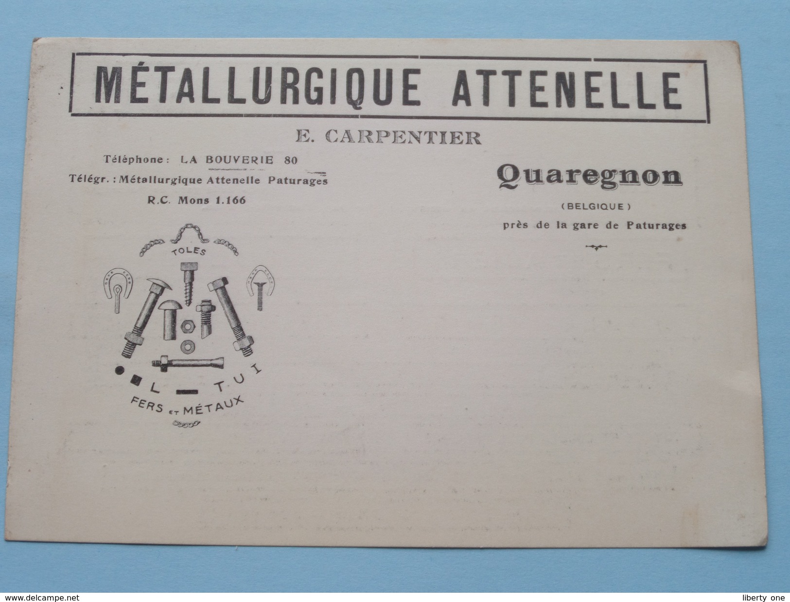 Métallurgique Attenelle ( E. Carpentier ) Anno 19?? ( Zie/voir Foto Voor Details ) CP / Briefkaart / Reclame-Pub !! - Quaregnon