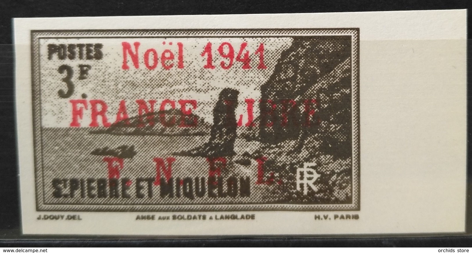 05 St.Pierre & Miquelon France Libre 1941 NOEL FNFL Scare Stamp 3f Dark Brown - Modern Reproduction - Ongebruikt
