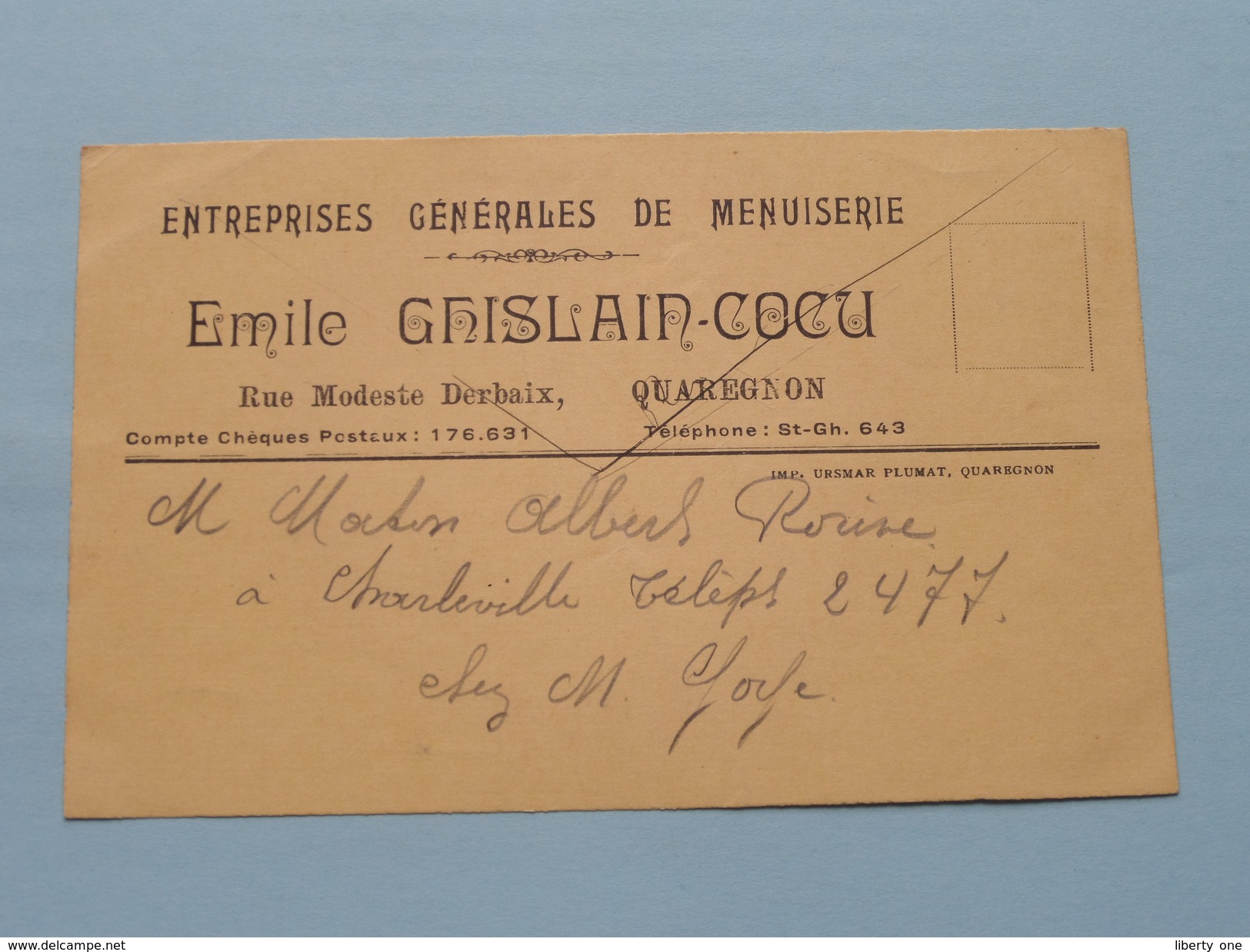 Emile GHISLAIN-COCU ( Tél St. Ghislain 643 ) Anno 19?? ( Zie/voir Foto Voor Details ) Reclamekaart ! - Quaregnon