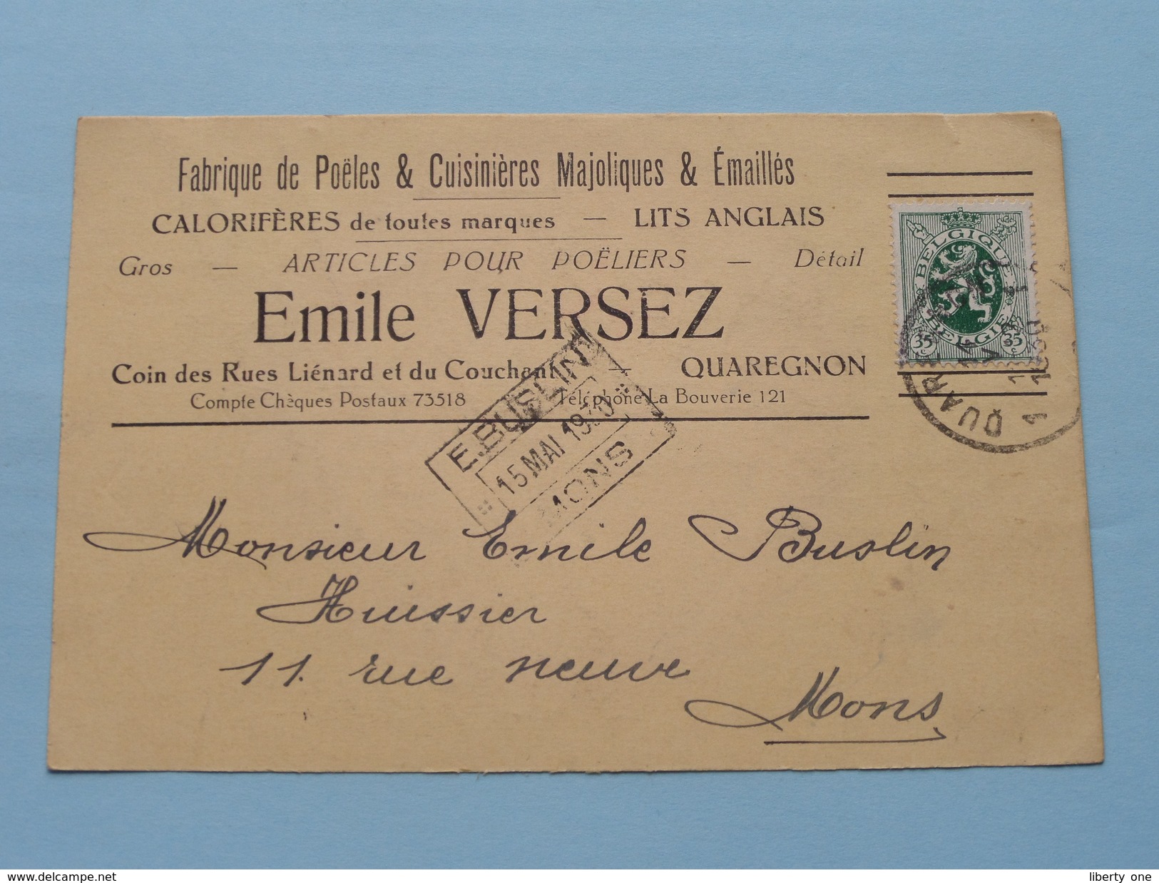 Emile VERSEZ ( Tél La Bouverie 121 ) Anno 1930 > Mons ( Zie/voir Foto Voor Details ) Briefkaart + Enveloppe (Plier) ! - Quaregnon