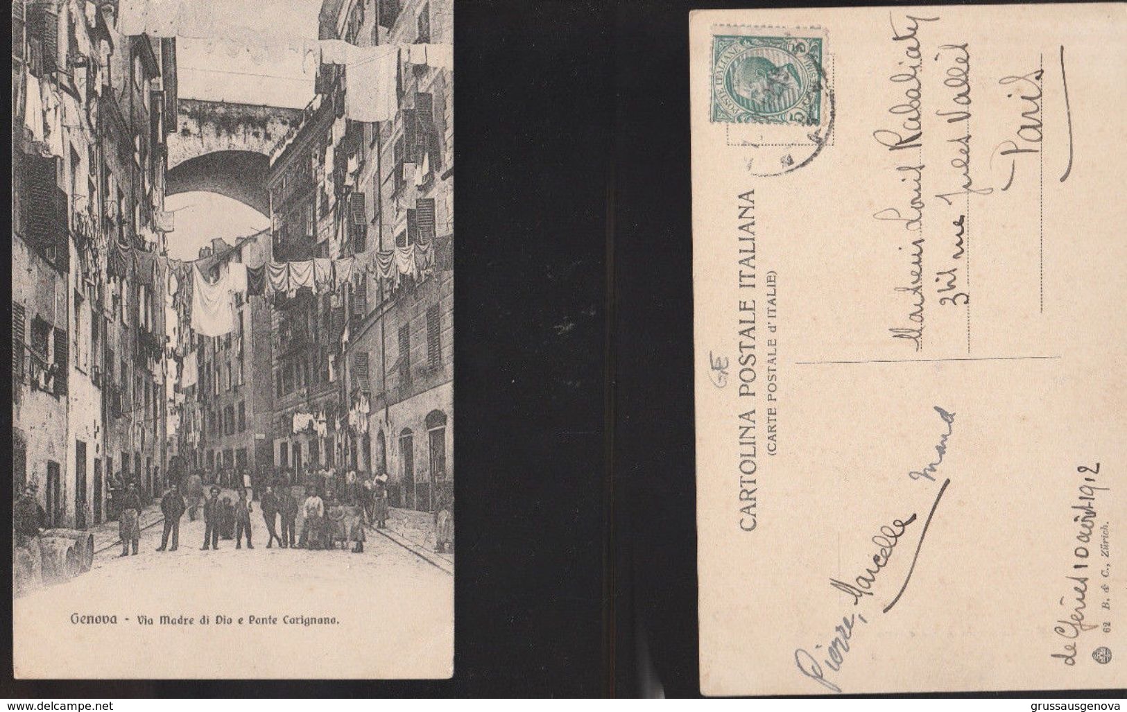 13303) GENOVA PONTE DI CARIGNANO E VIA MADRE DI DIO VIAGGIATA 1912 - Genova