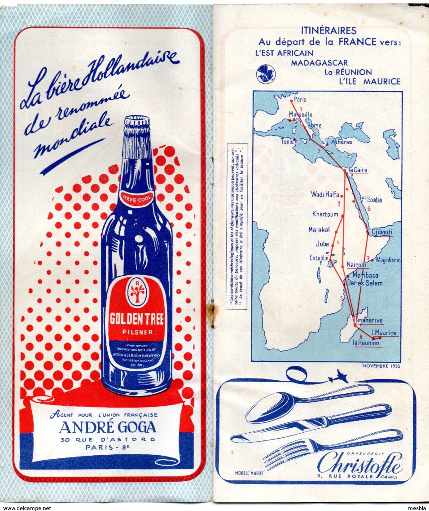 AIR  FRANCE - Cartes Itinéraires  DUNLOP -  PARIS - MADAGASCAR  - Edition N° 5  -  1952 - Publicités