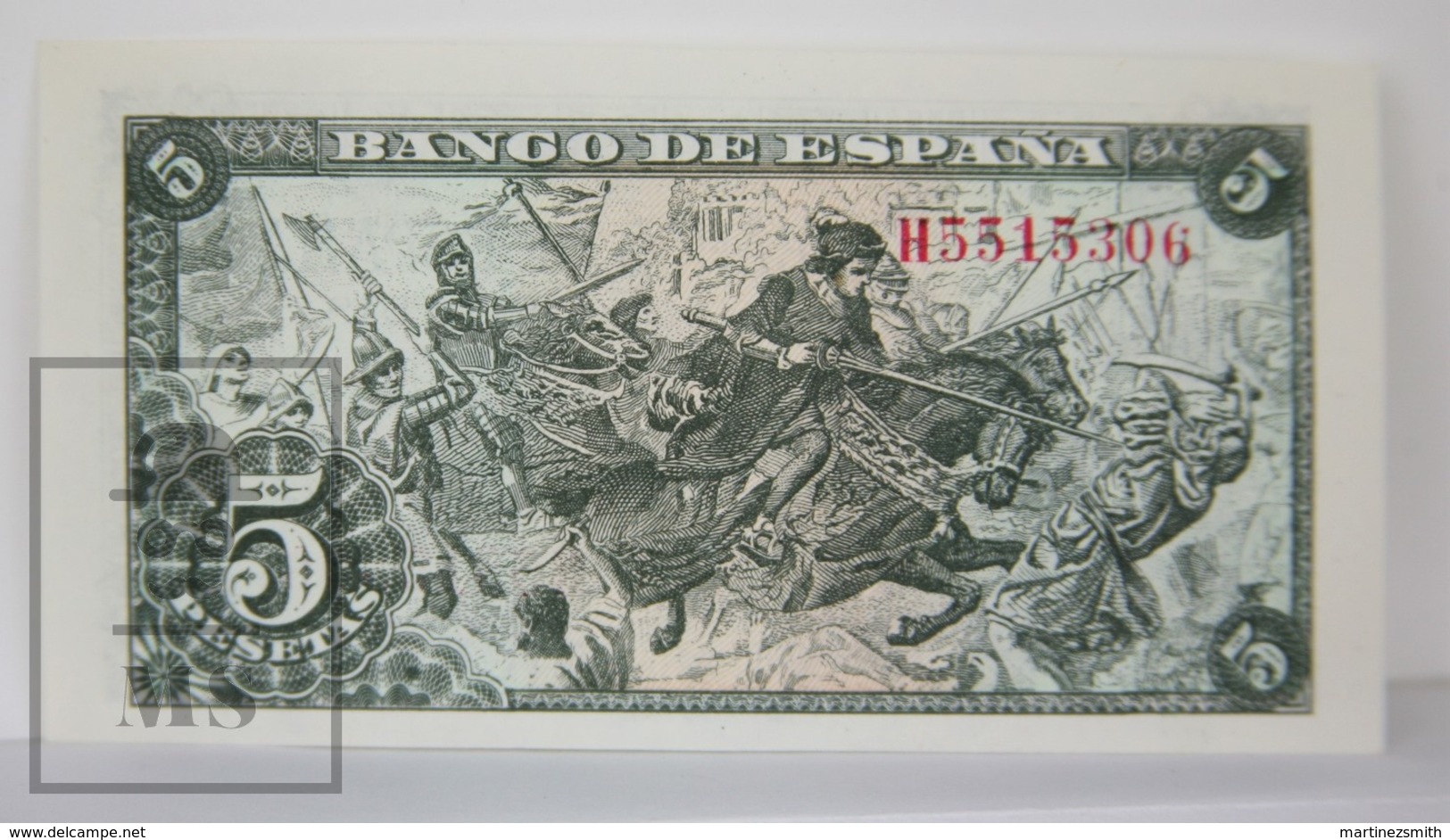 Spain/ España 5 Pesetas/ Ptas Spanish Banknote - Issued 1945, H Series - UNC Quality - 1-2 Pesetas