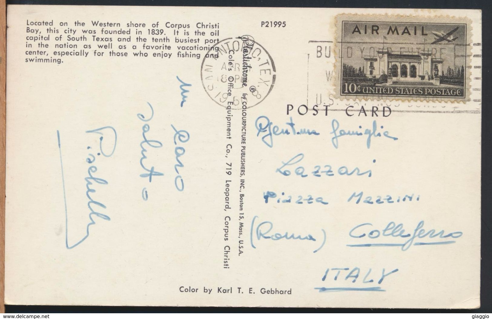 °°° 7845 - TX - CORPUS CHRISTI BAY - 1960 With Stamps °°° - Corpus Christi