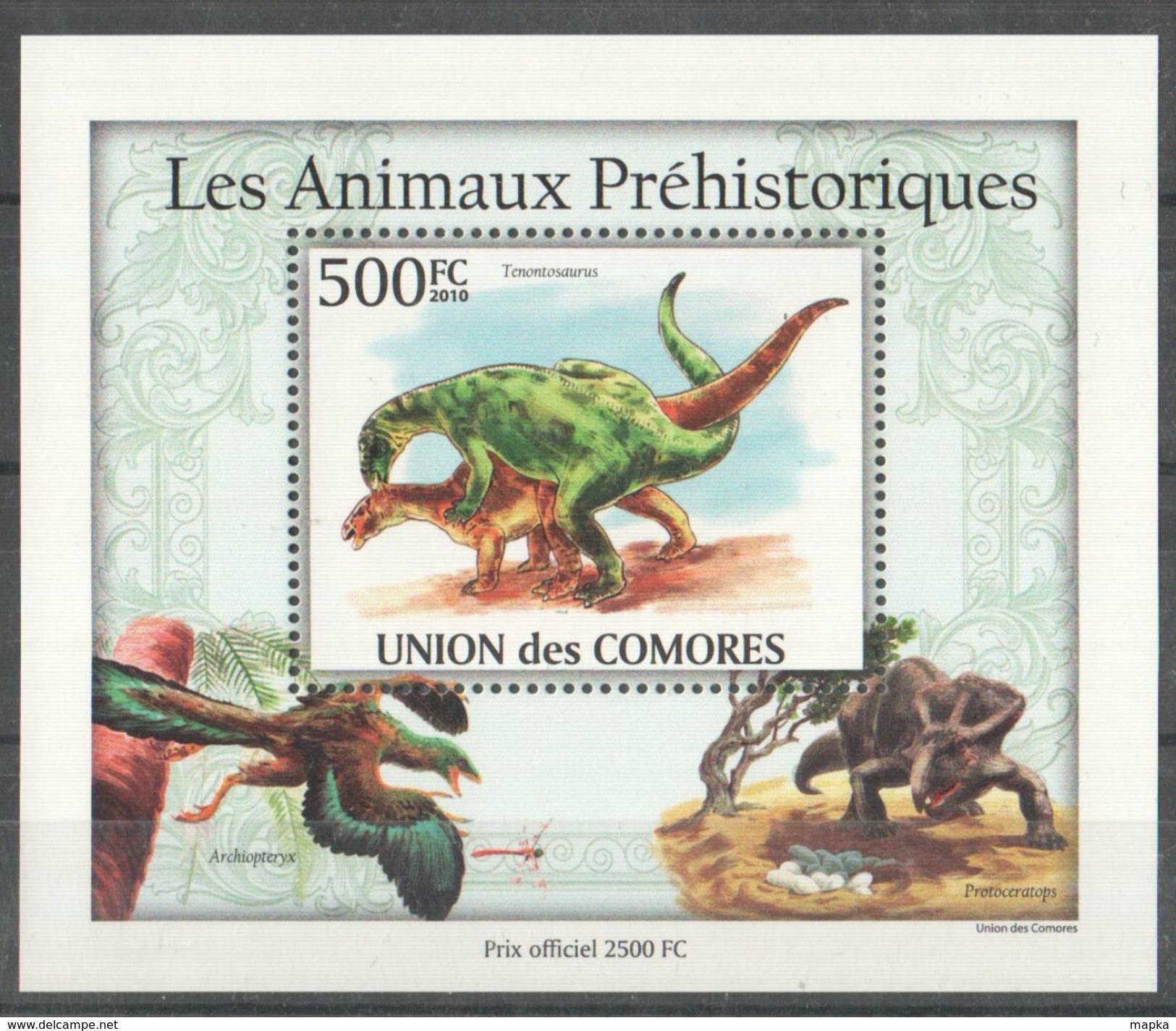 Q58 2010 UNION DES COMORES LES ANIMAUX PREHISTORIQUES DINOSAURS 1LUX BL MNH - Vor- U. Frühgeschichte