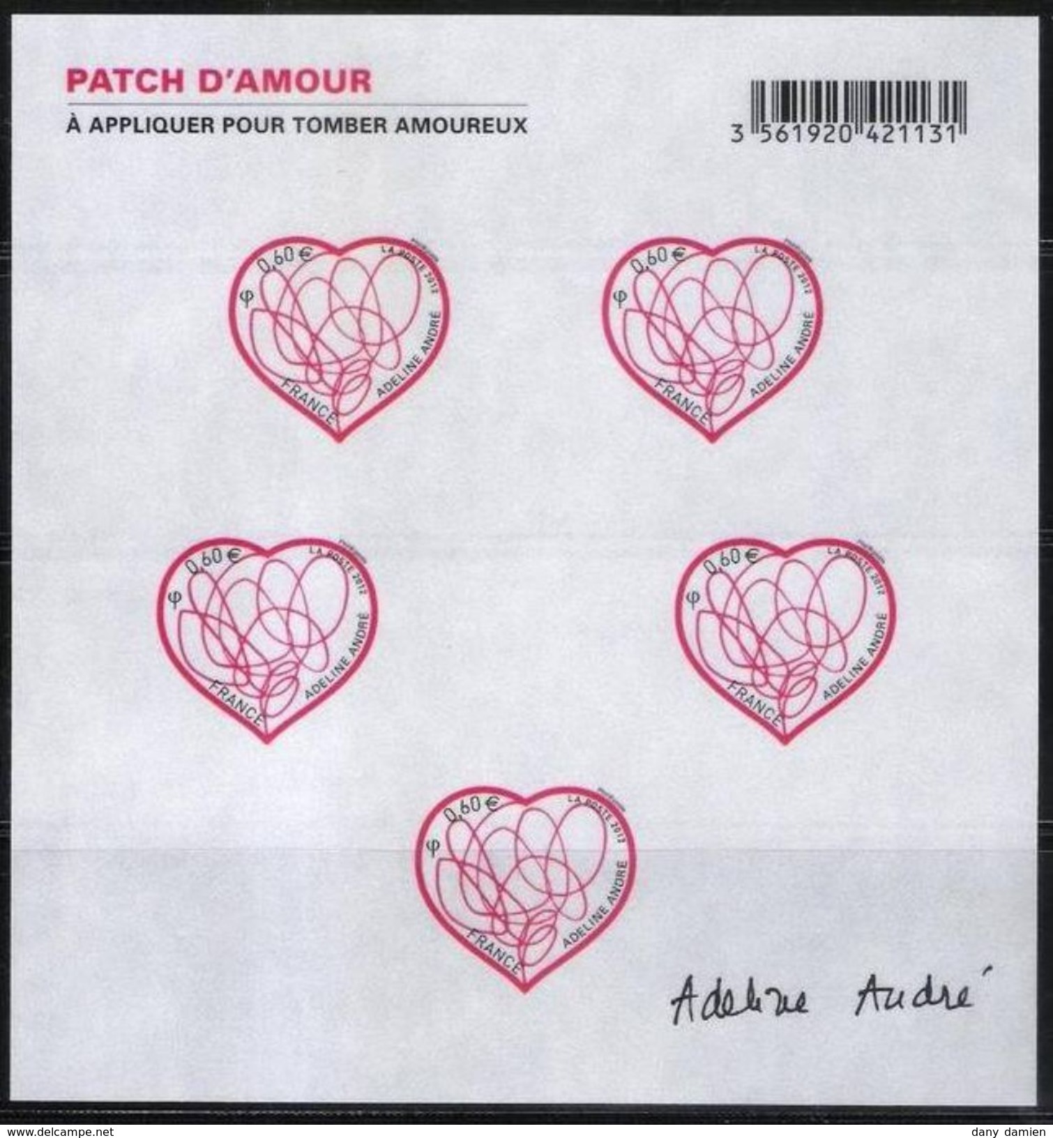 France - Bloc Feuillet Autoadhésifs Y&T N° F648 Patch D'Amour D'Adeline ANDRE 0.60€ (2012) - Nuovi