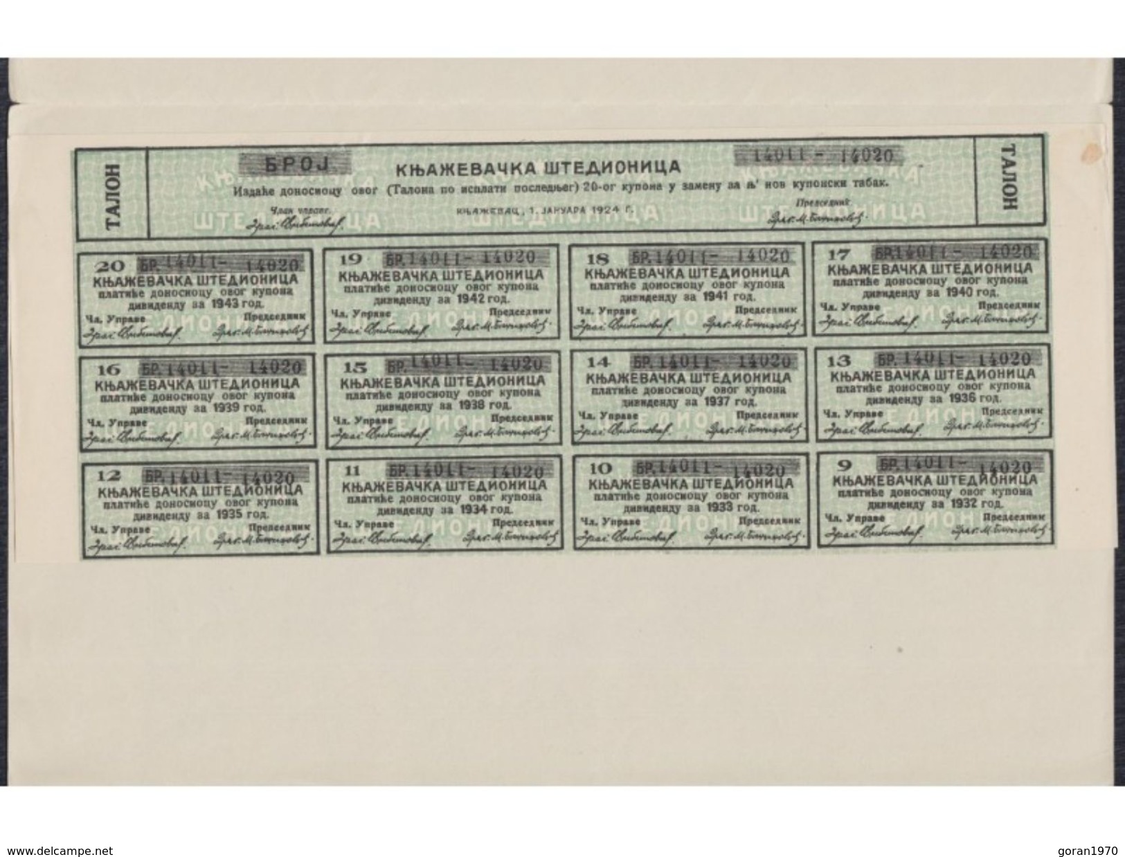 Share Stock Bond Knjaževačke štedionice 500 Dinara 1924. Kingdom Of Yugoslavi - Banque & Assurance