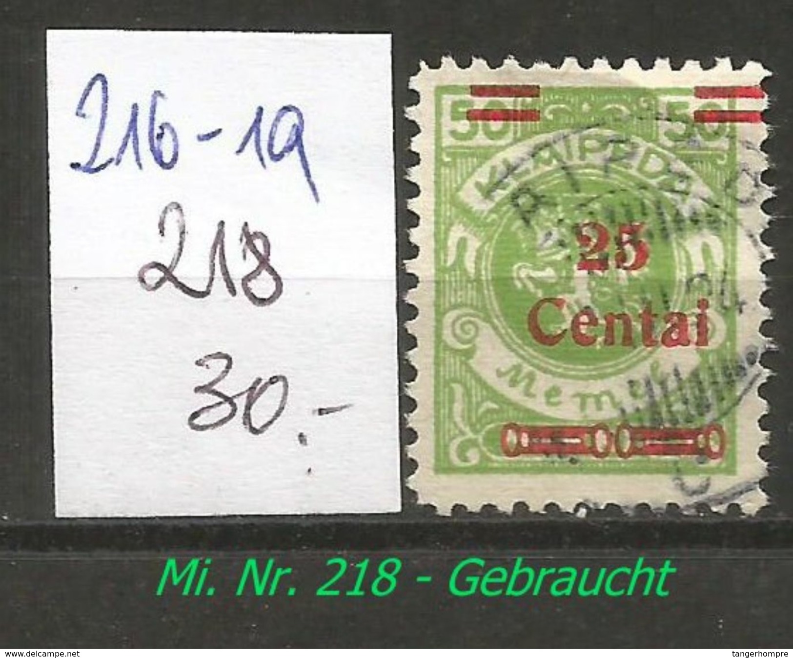 Memel -  Mi. Nr. 218 In Gebraucht. - Memelgebiet 1923