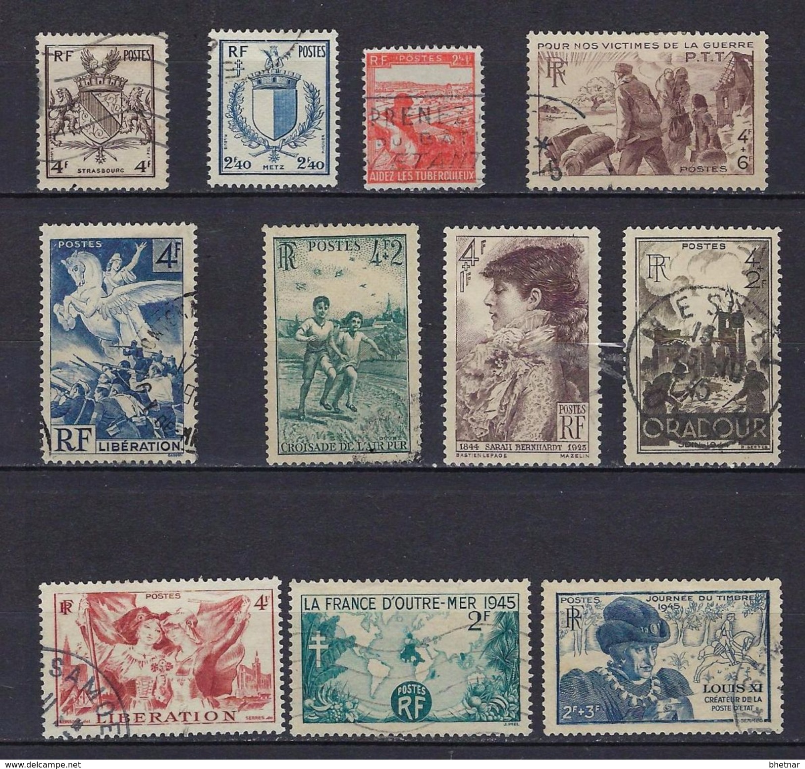 FR YT 669 734 à 743 " Tous Timbres 1945, Hors Séries " 1945 Oblitéré - Gebraucht