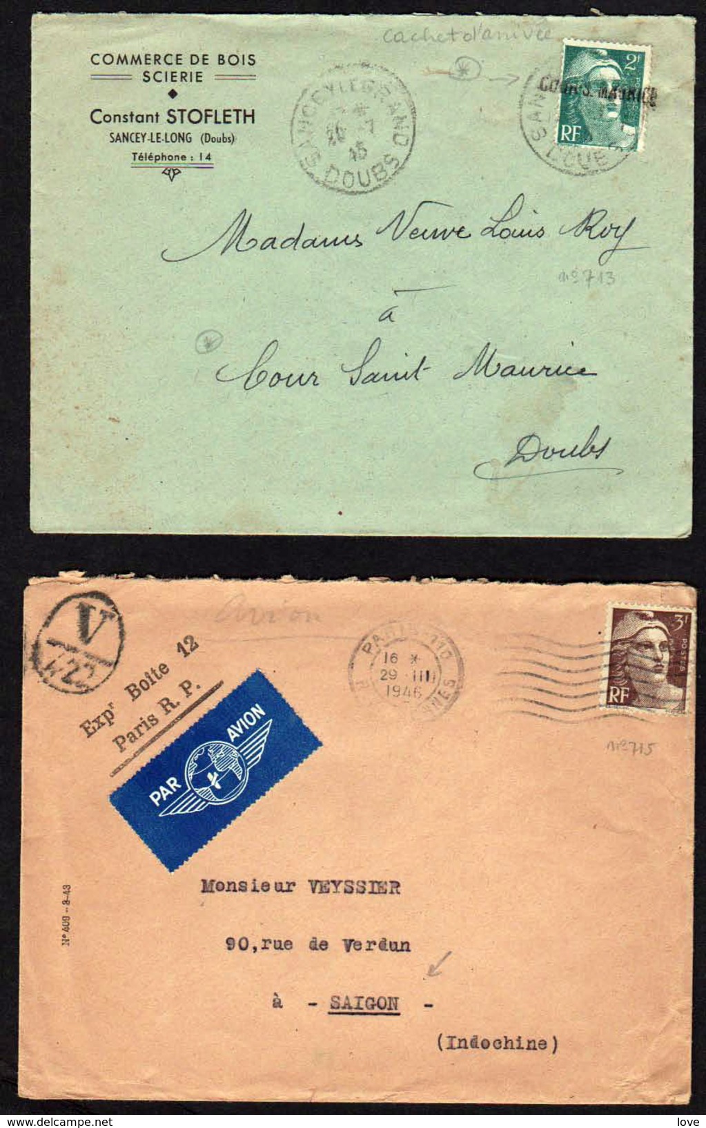 21FRANCE: Bon Lot De 5 Lettres Au Type Gandon "seul Sur Lettre" Entre N° 713 Et 721 - 1921-1960: Periodo Moderno