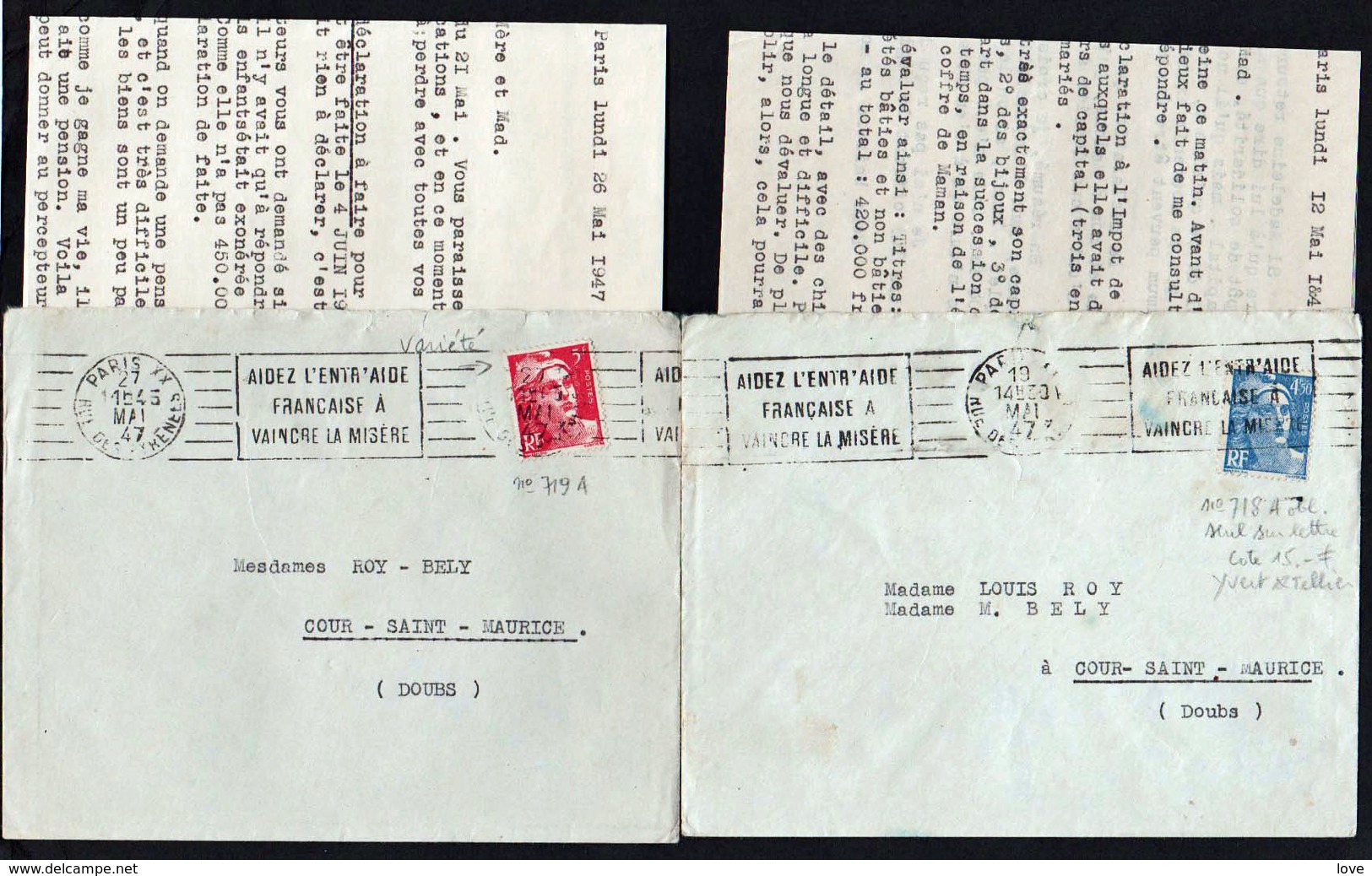 21FRANCE: Bon Lot De 5 Lettres Au Type Gandon "seul Sur Lettre" Entre N° 713 Et 721 - 1921-1960: Periodo Moderno