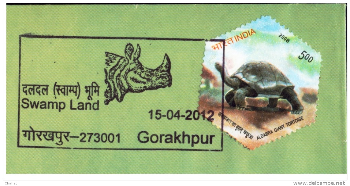 RHINOCEROS-CONSERVATION OF SWAMP LANDS IN UP STATE, INDIA-SPECIAL COVER-INDIA-2012-IC-219 - Rinocerontes