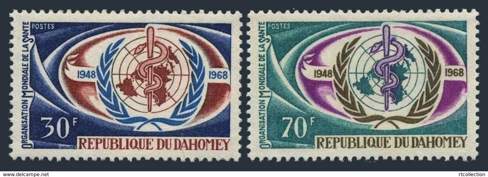 Benin Dahomey 1968 20th Anniv WHO Medical Welfare World Health Organizations Medicine Stamps MNH SC 250-251 Mi 342-343 - Benin – Dahomey (1960-...)