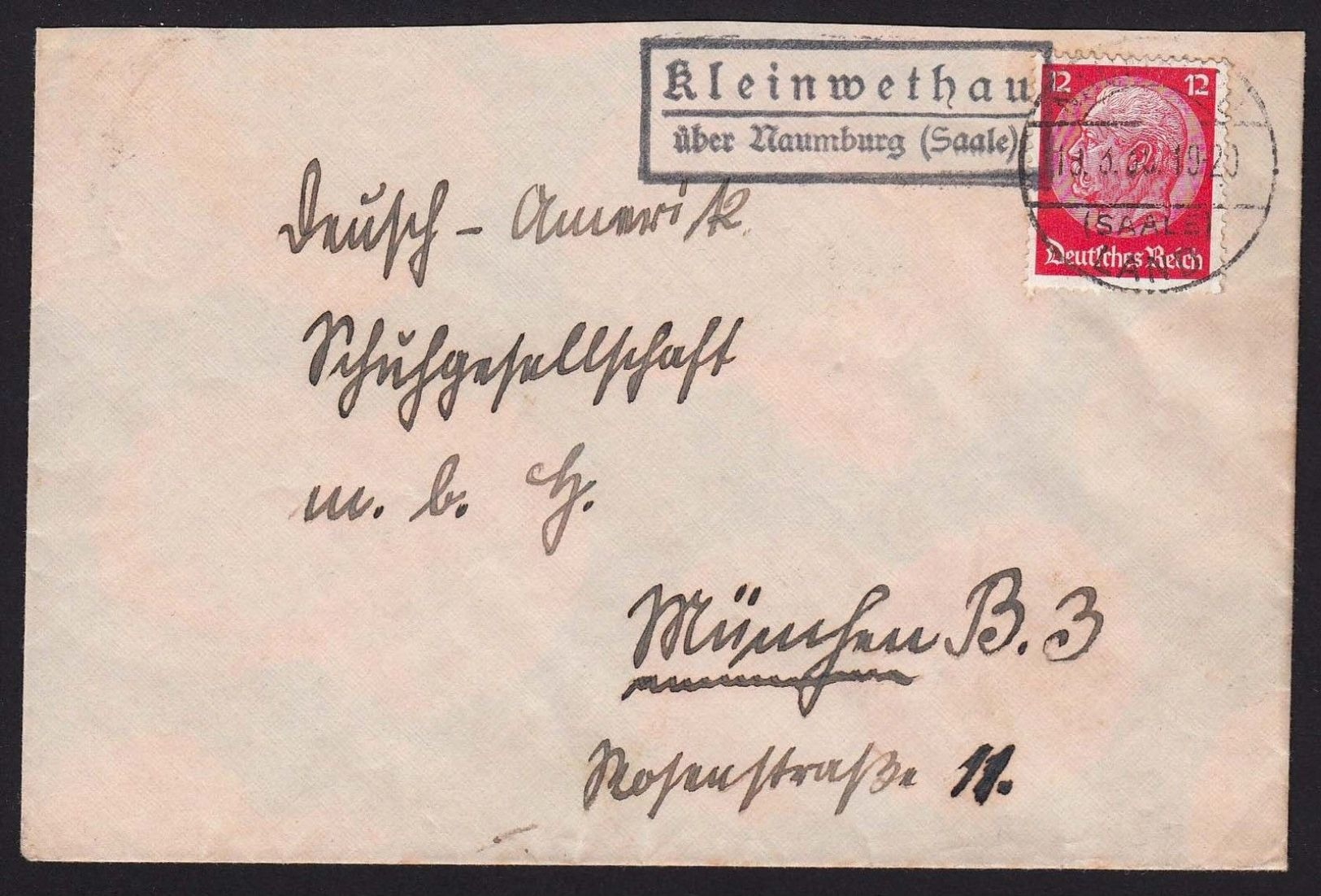 Landpoststempel  "Kleinwethau über Naumburg (Saale)"  Fernbrief 1935 - Maschinenstempel (EMA)