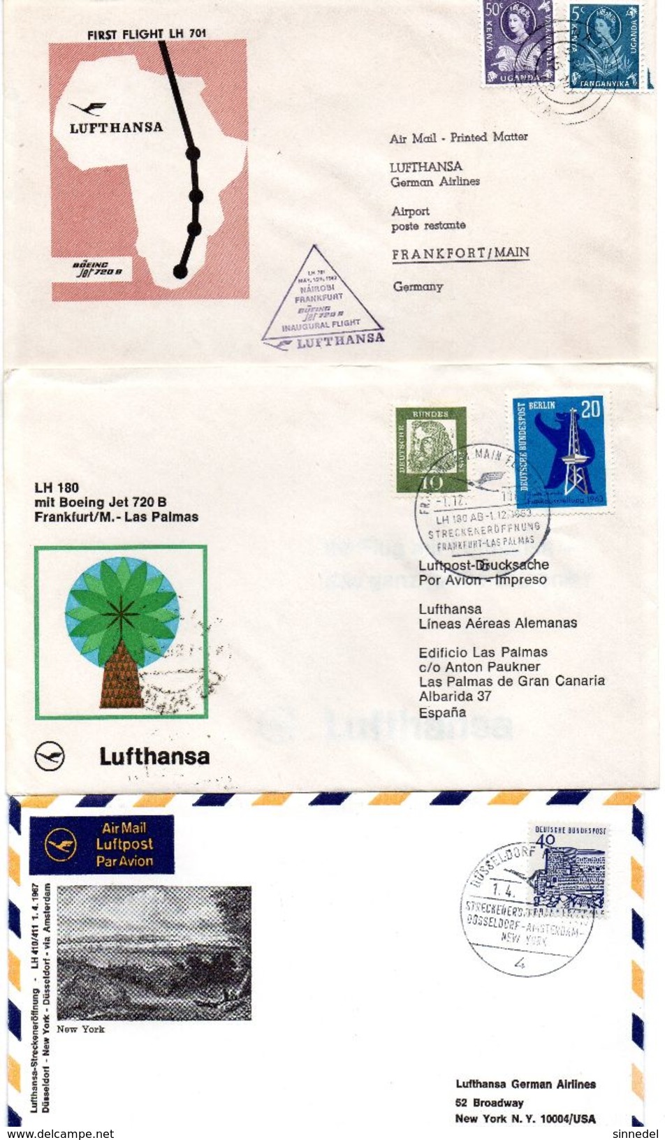 Lot De 3 Lettres  Poste Aerienne 1er Vol De Pays Divers - Vrac (max 999 Timbres)