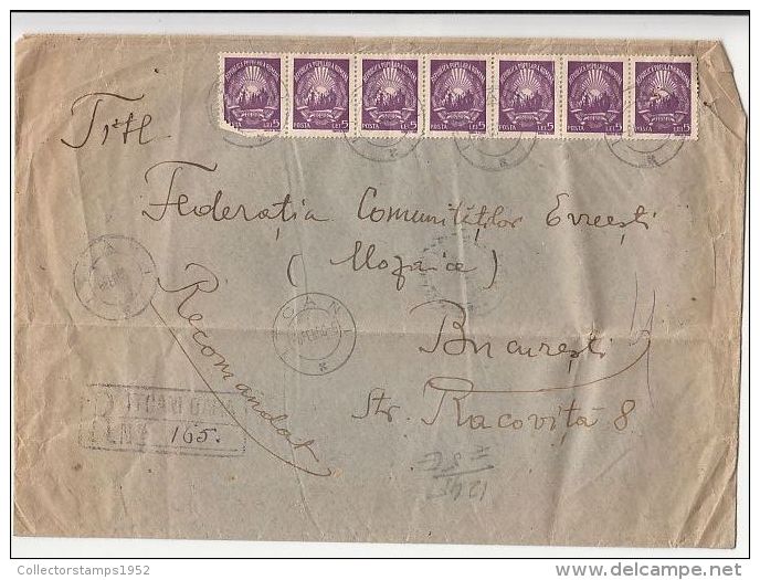 5909FM- REPUBLIC COAT OF ARMS, STAMPS ON REGISTERED COVER, 1950, ROMANIA - Covers & Documents