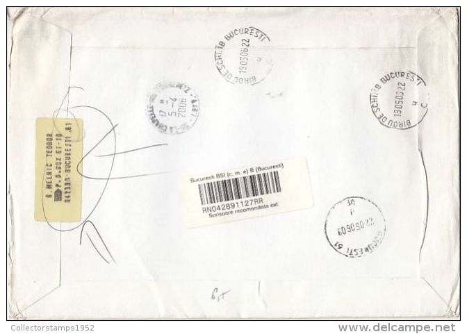 5912FM- EASTER, JESUS, PAINTINGS, POTTERY, CURRENCY, STAMPS ON REGISTERED COVER, 2006, ROMANIA - Covers & Documents