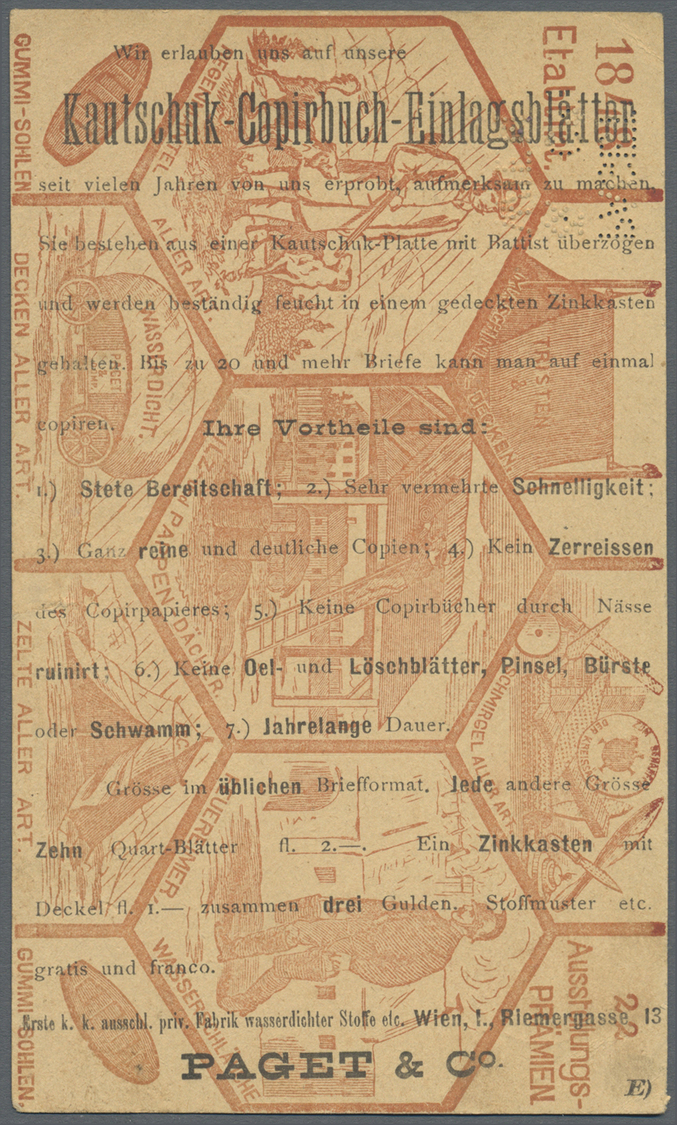 GA Thematik: Anzeigenganzsachen / Advertising Postal Stationery: 1878, 2 Kr. Ganzsachenkarte Mit Werbung Der Firma PAGET - Non Classificati