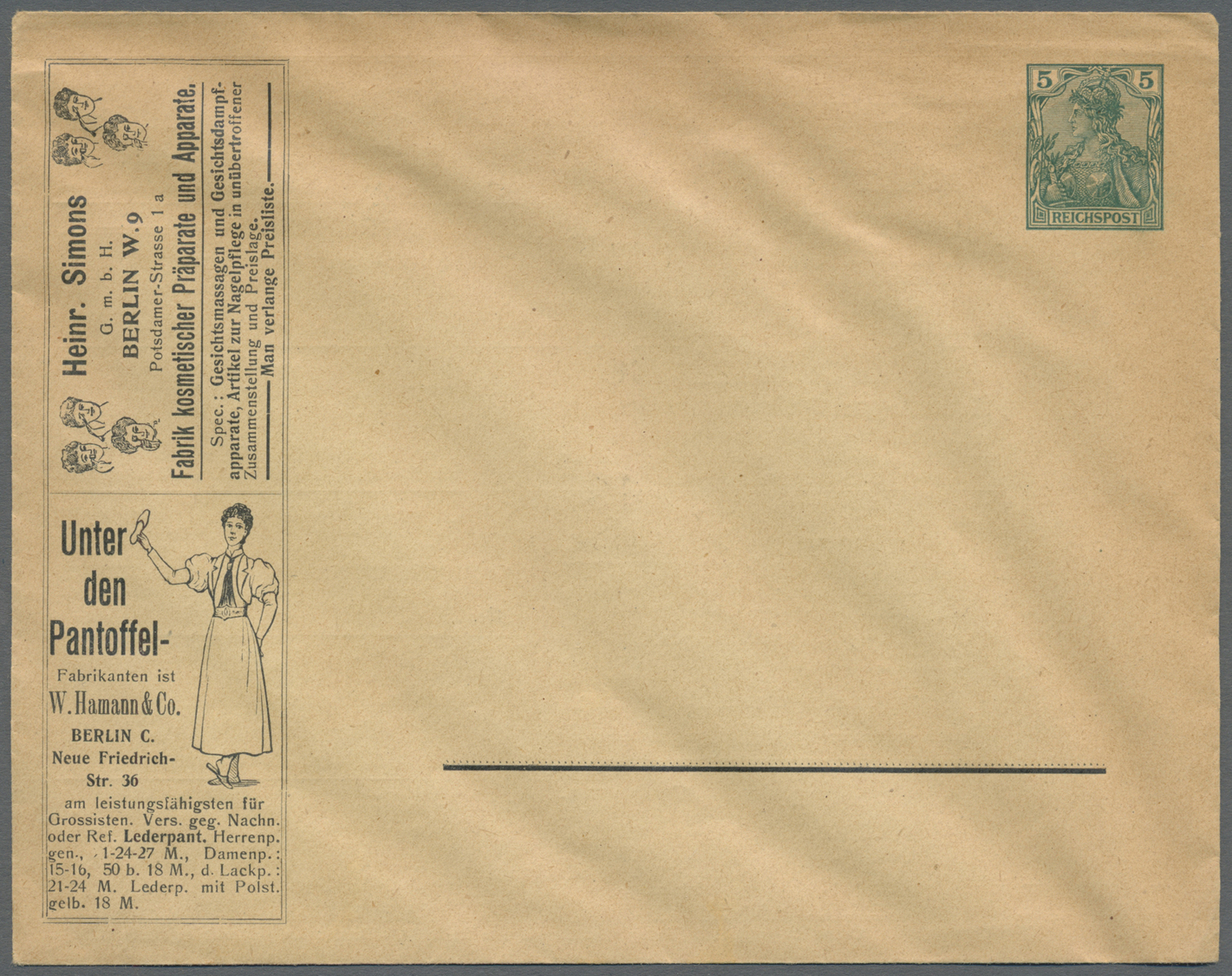 GA Thematik: Anzeigenganzsachen / Advertising Postal Stationery: 1902 (ca), Dt. Reich. Privat-Anzeigen-Umschlag 5 Pf Rei - Ohne Zuordnung